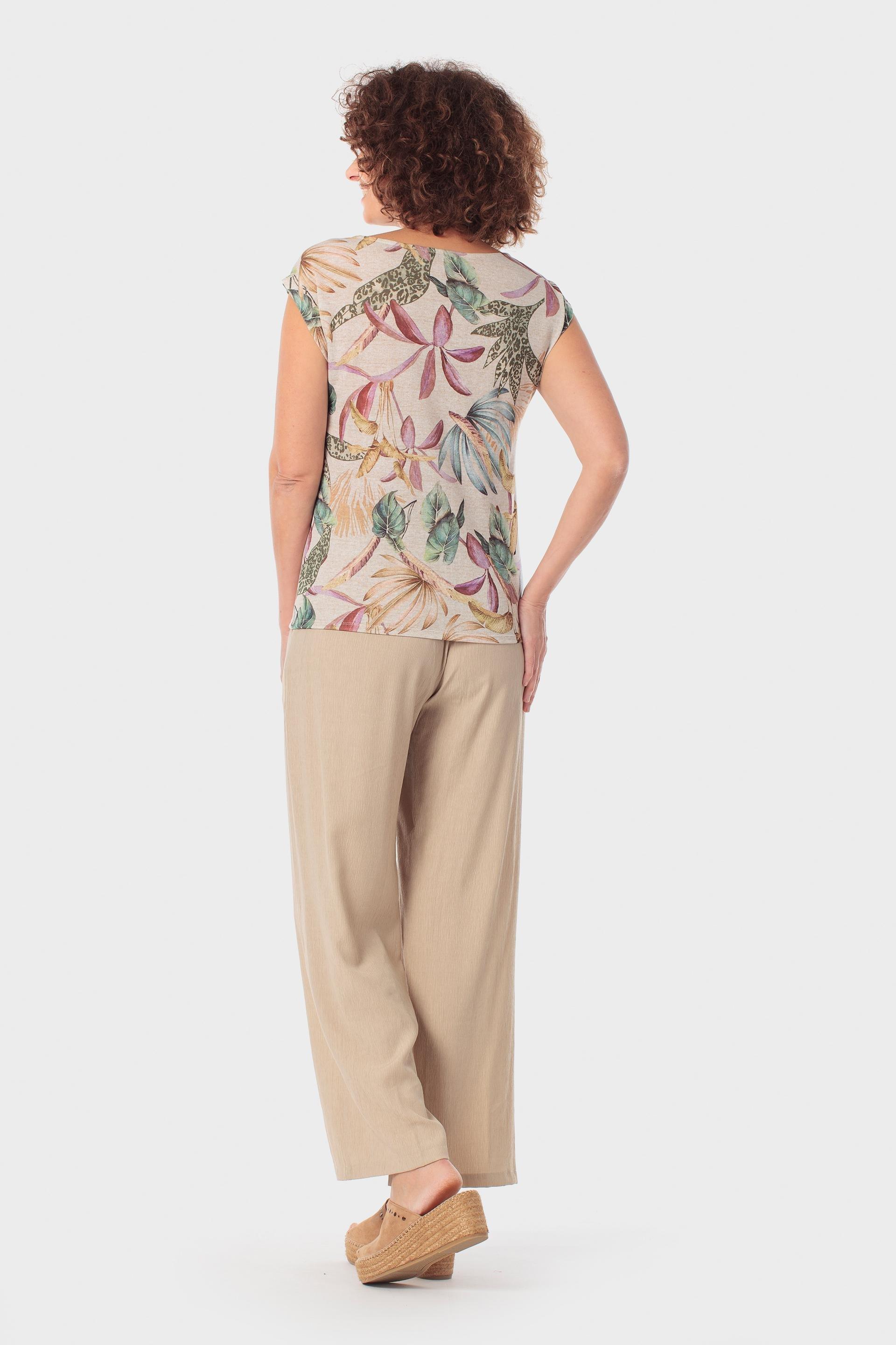 Tropical Botanical Cap-Sleeve Top Multicolour, Beige Melange, large image number 3
