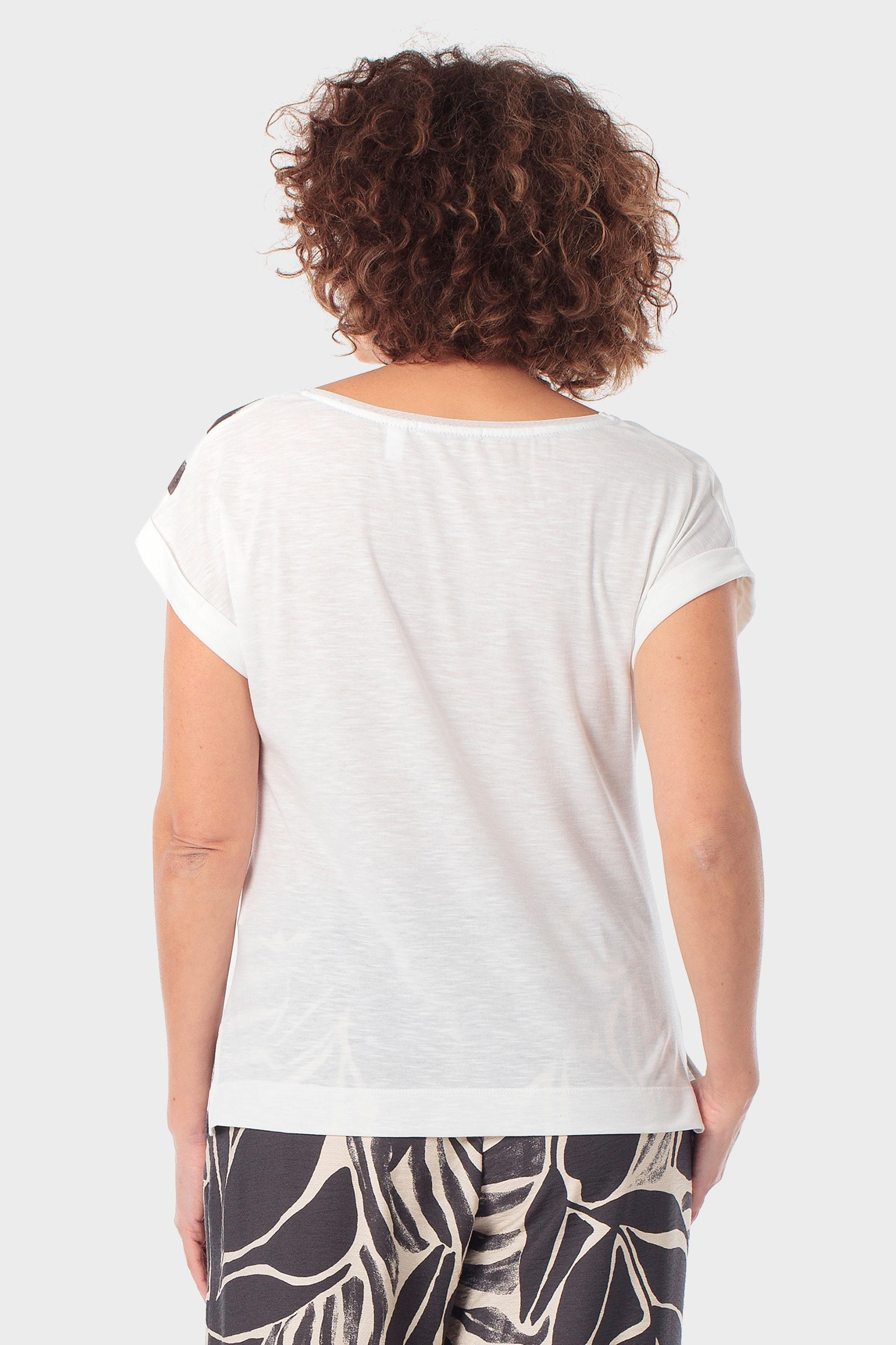 تيشيرت أبيض بطباعة نباتية وأحجار راين, Beige Talc, large image number 2