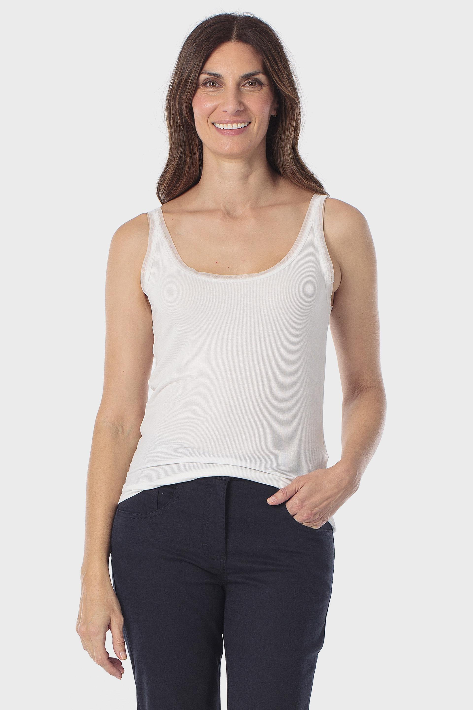 White Sleeveless T-Shirt, Beige Talc, large image number 0