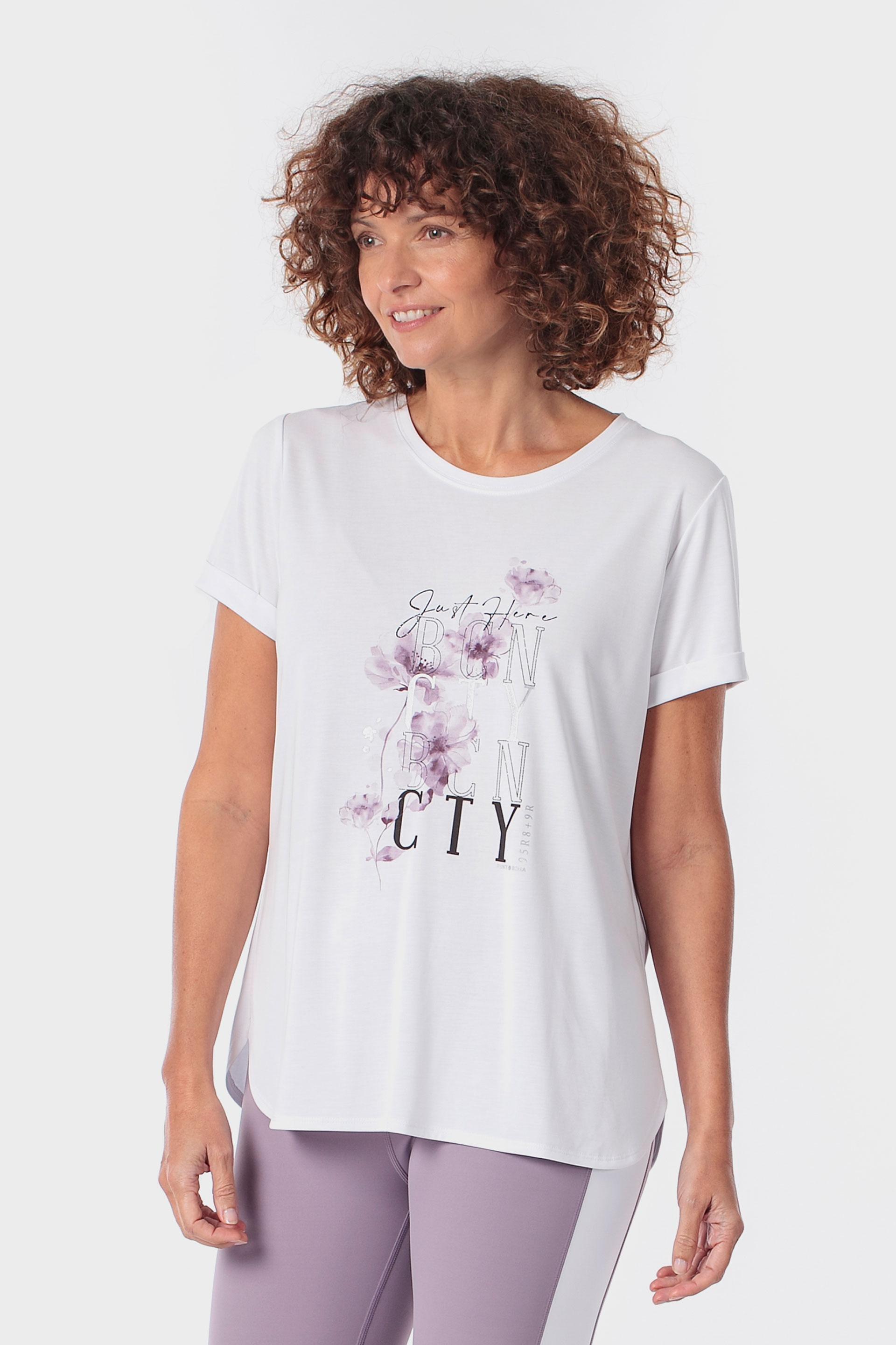 White Floral Print T-Shirt, White, medium