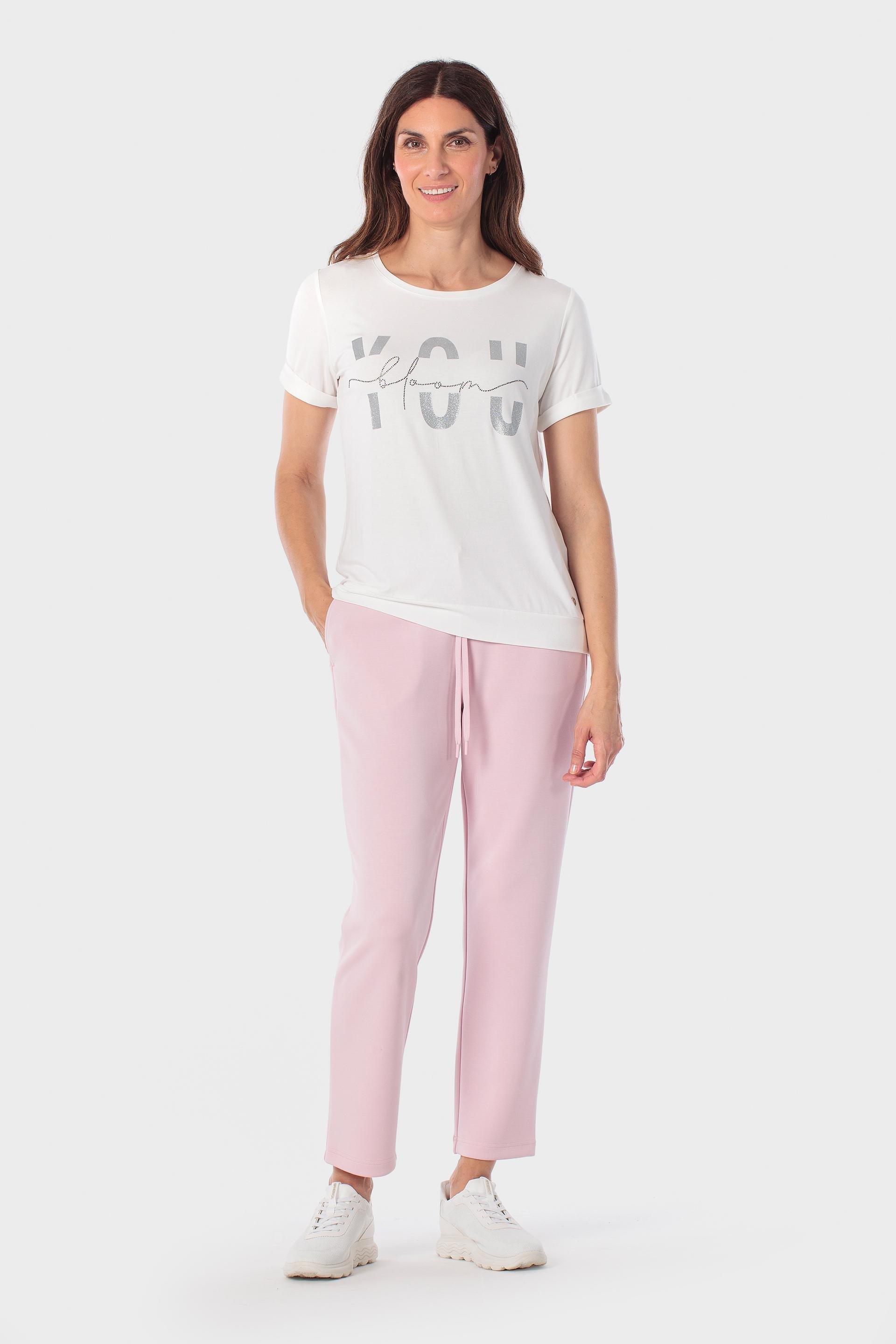 White Printed T-Shirt With Gemstones, Beige Talc, large image number 1
