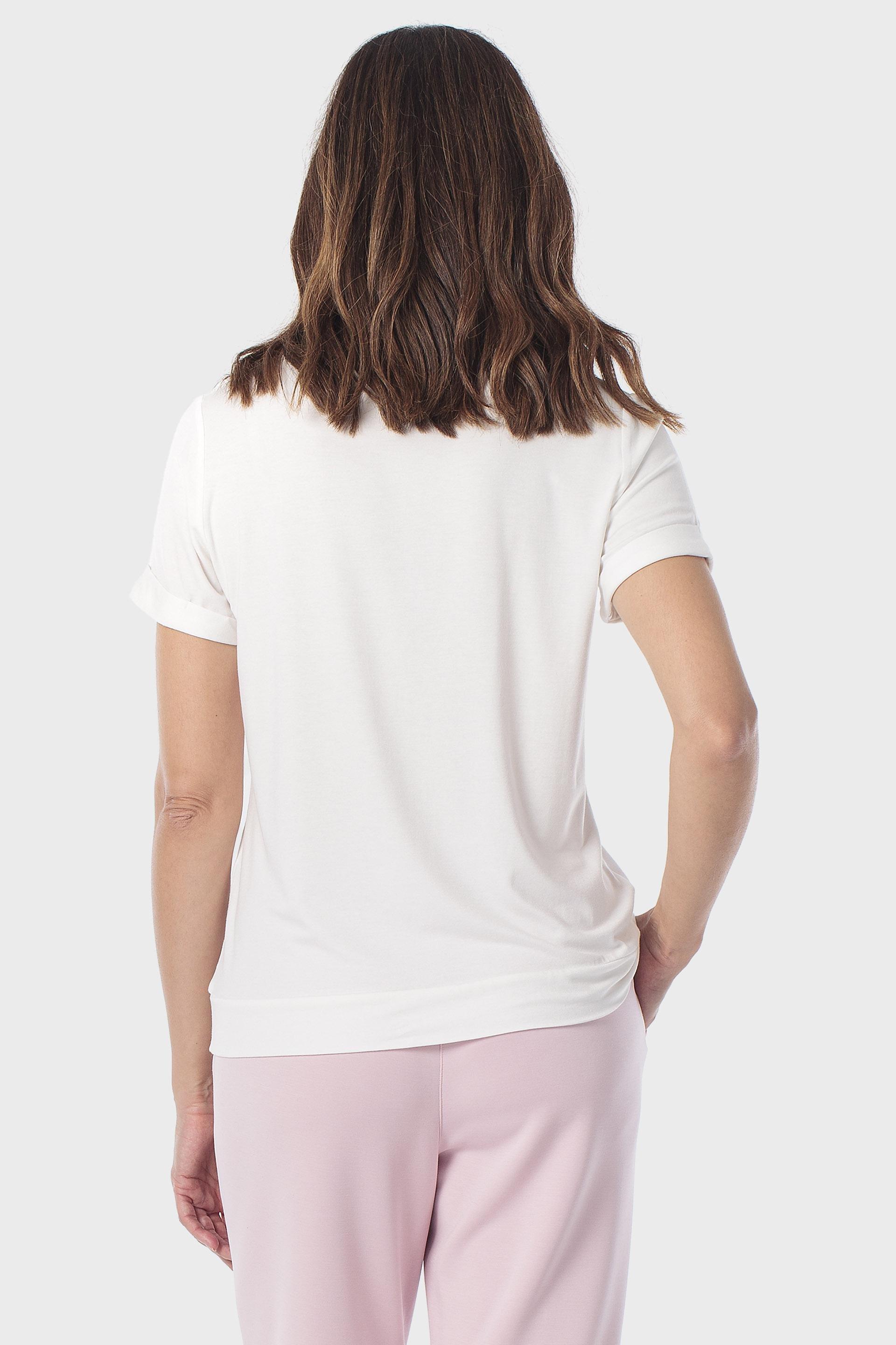 White Printed T-Shirt With Gemstones, Beige Talc, large image number 2