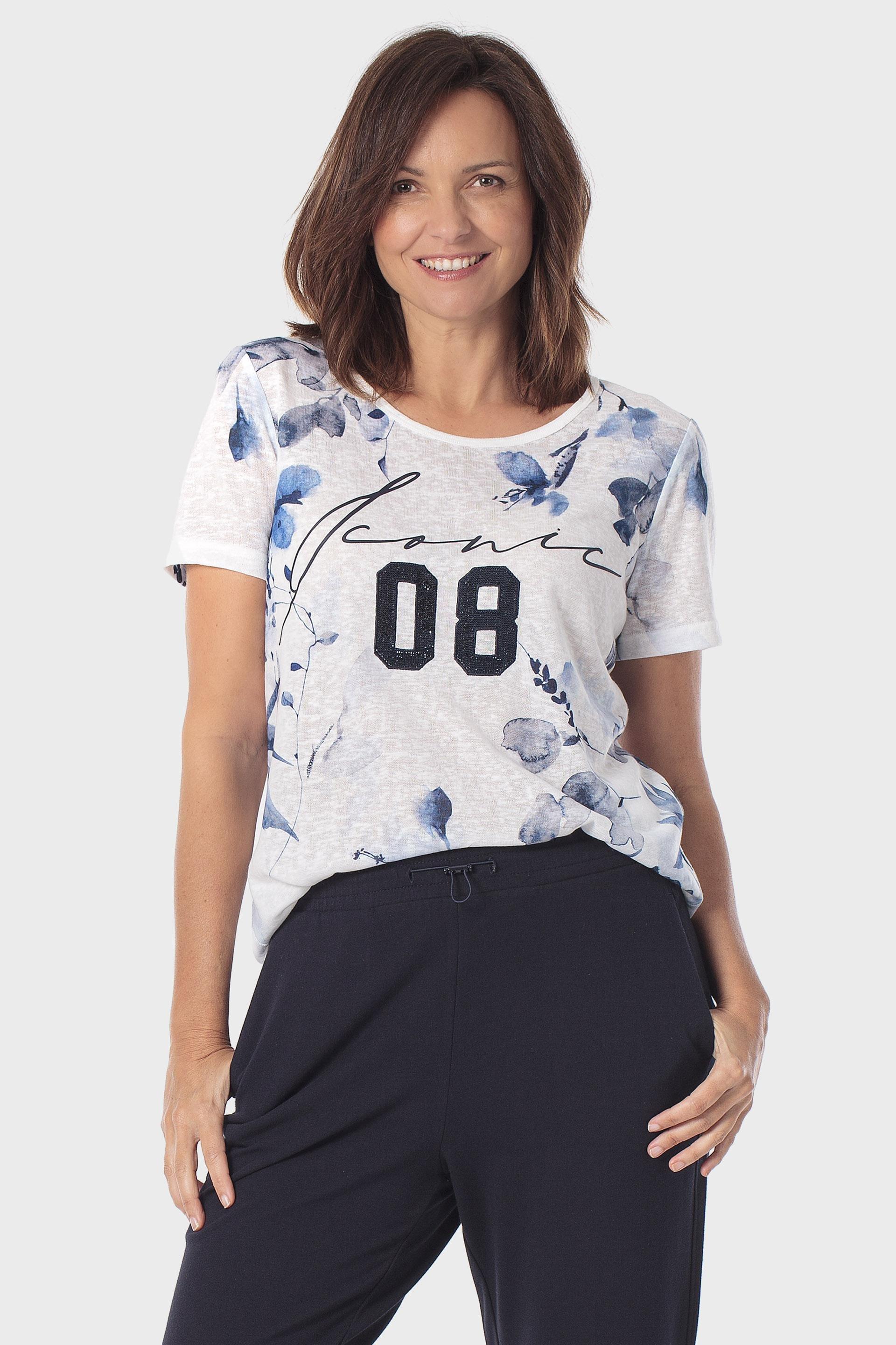 White Sports Printed T-Shirt, Blue Indigo, large image number 0