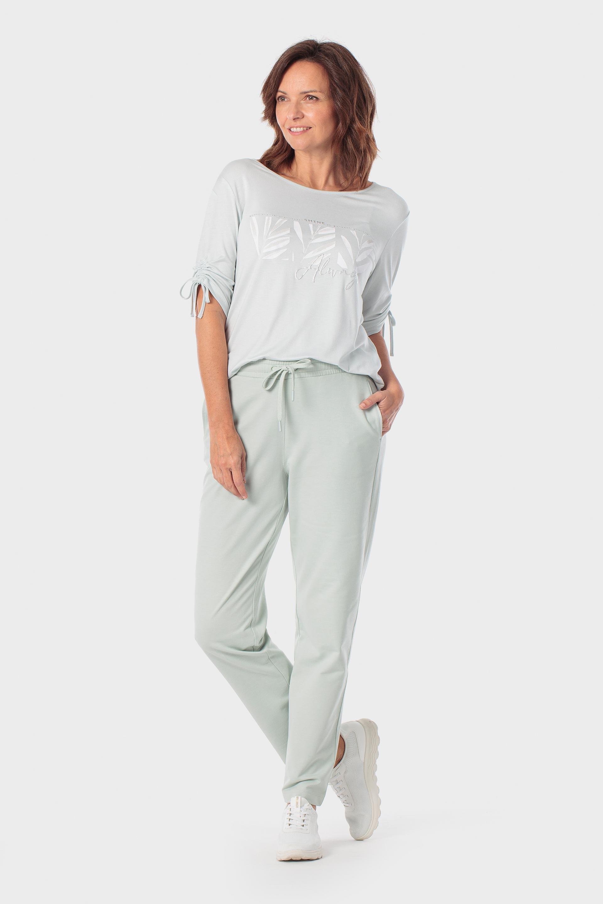 Boat Neck T-Shirt with Gathered Sleeves Green, Green Aquamarine, large image number 1