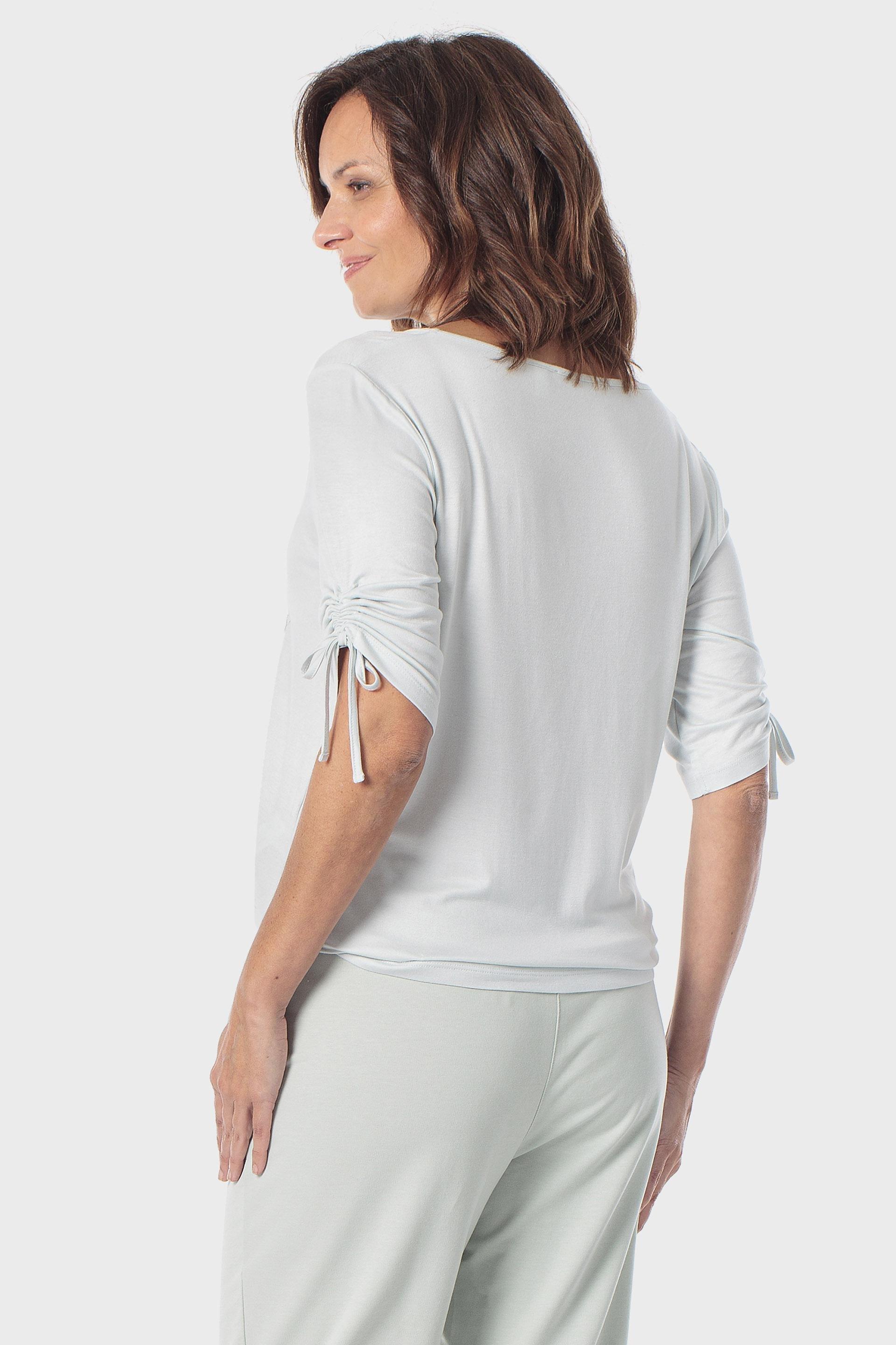 Boat Neck T-Shirt with Gathered Sleeves Green, Green Aquamarine, large image number 2
