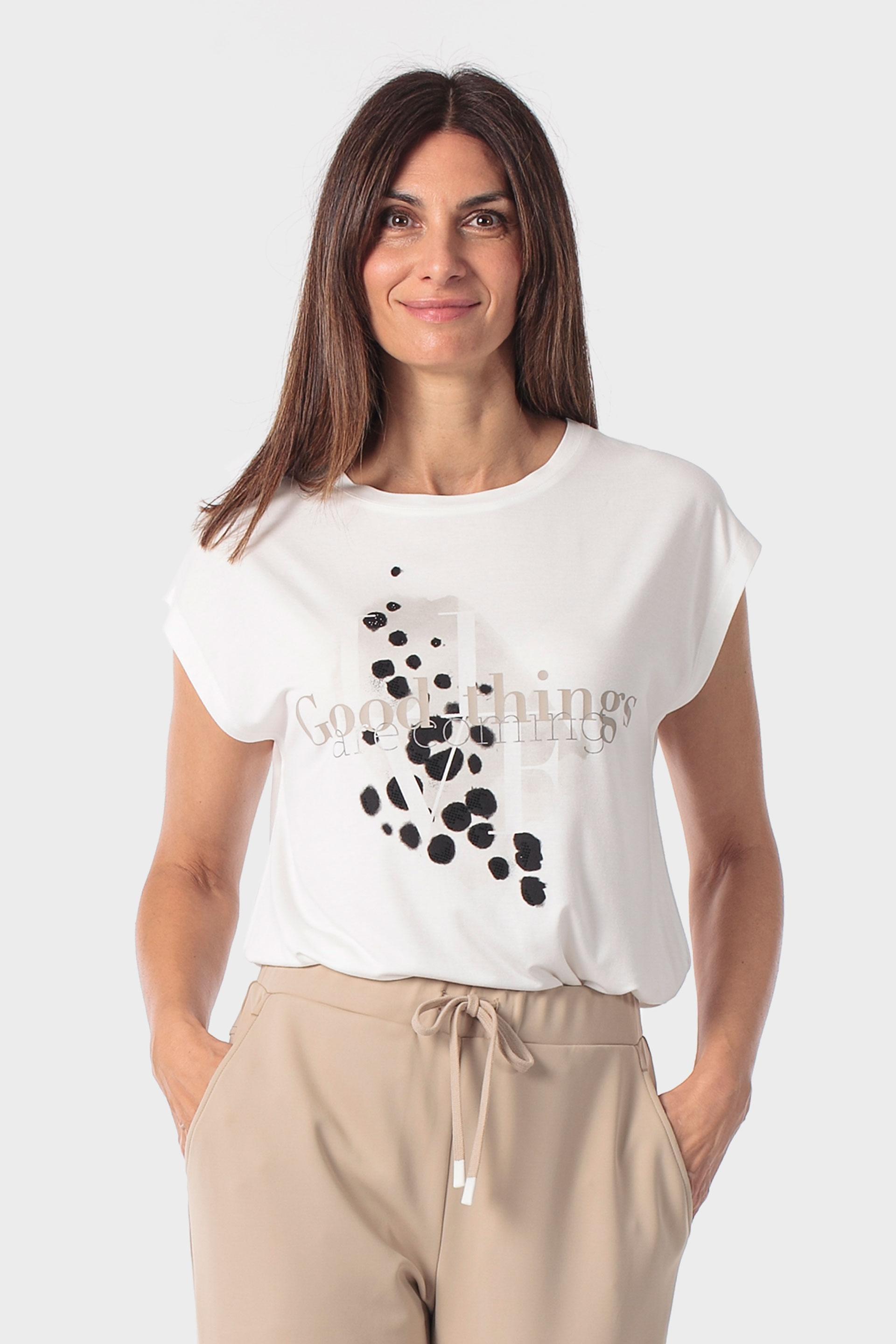 White Animal Print T-Shirt, Beige Talc, medium