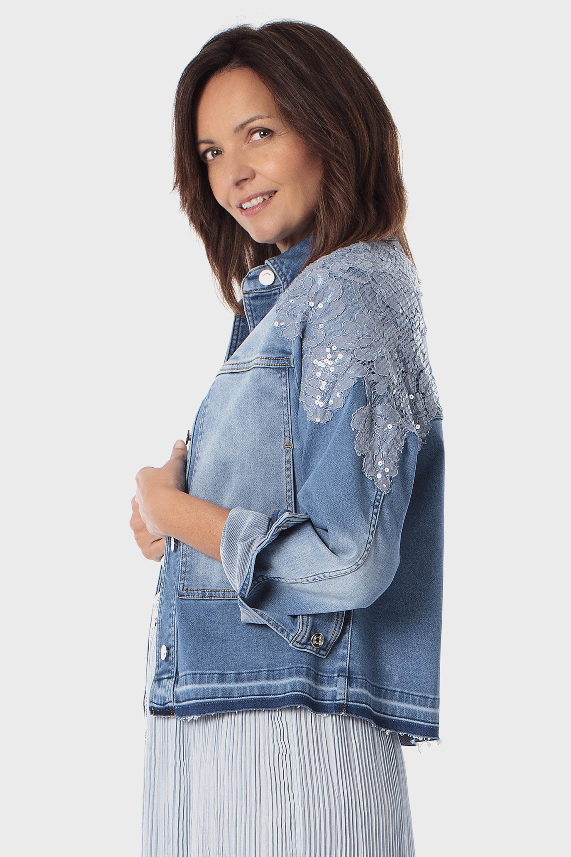 Blue Sequin Denim Jacket, Blue Denim, medium