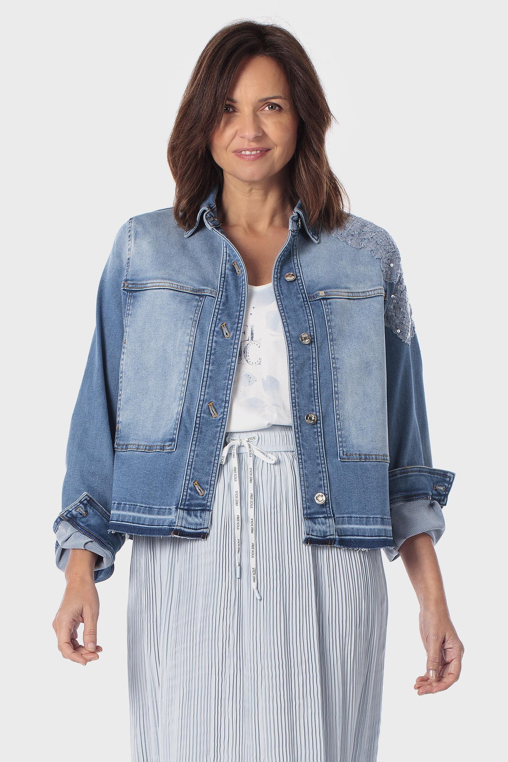 جاكيت دنيم مزين بالترتر أزرق, Blue Denim, large image number 1