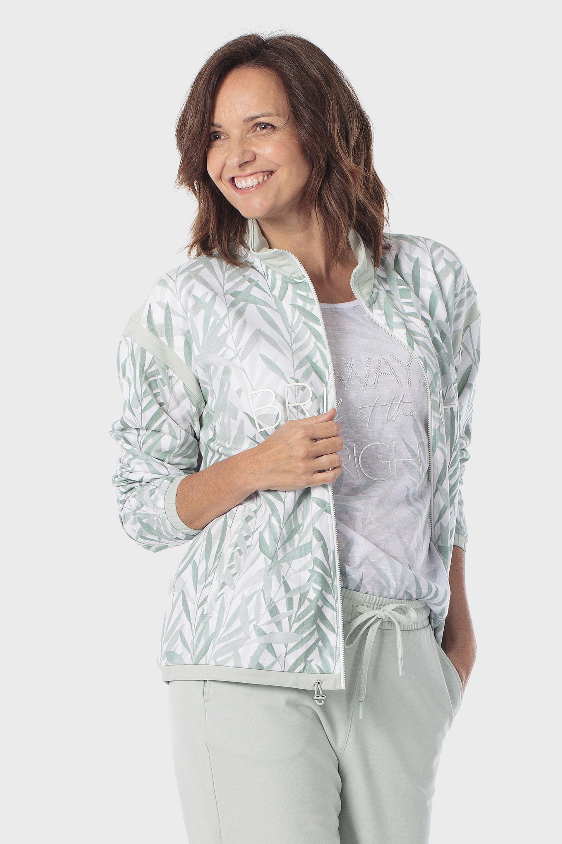 Leaf Print Funnel-Neck Sports Jacket, 3701_318, large image number 0