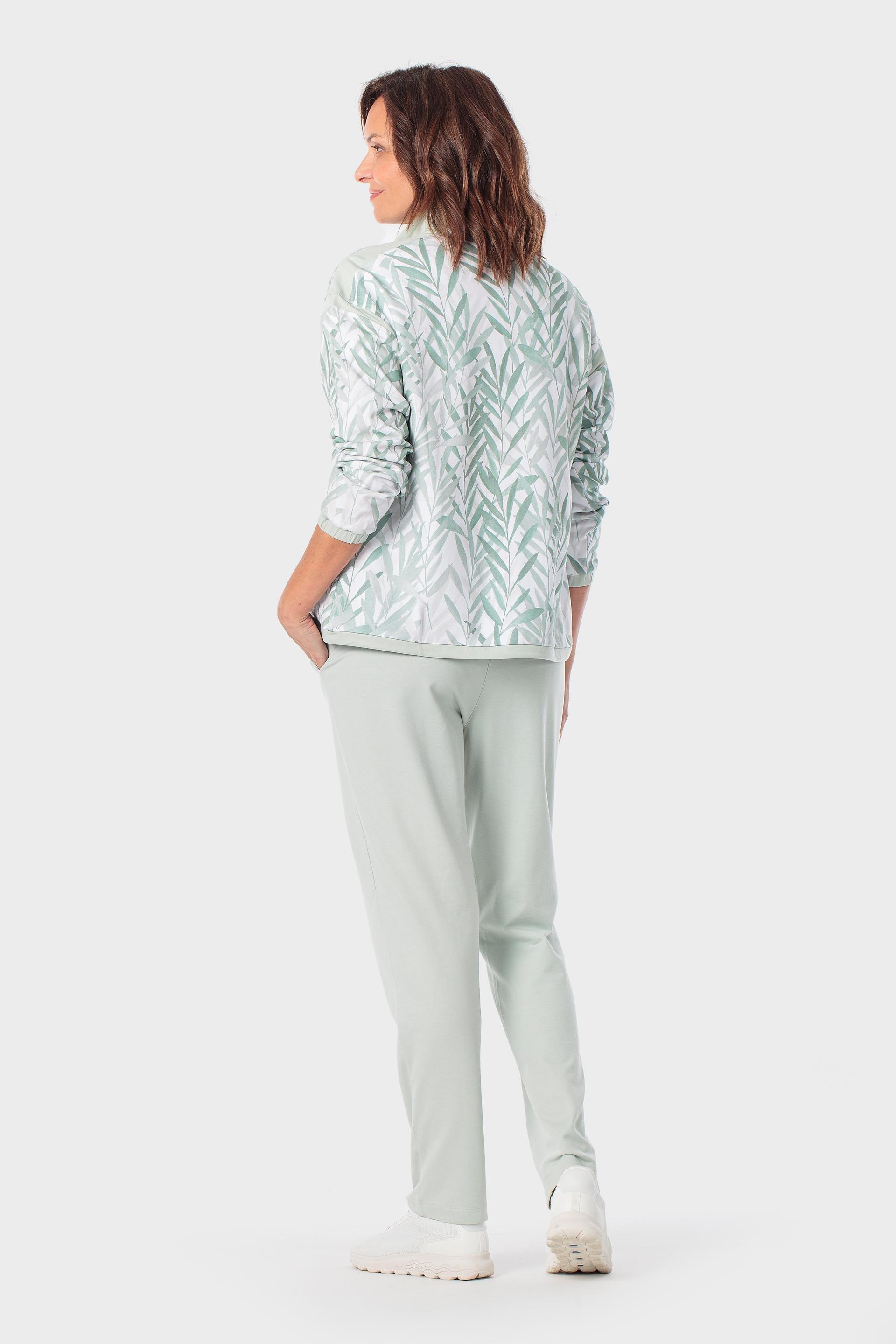 Leaf Print Funnel-Neck Sports Jacket Green, Green Aquamarine, large image number 3
