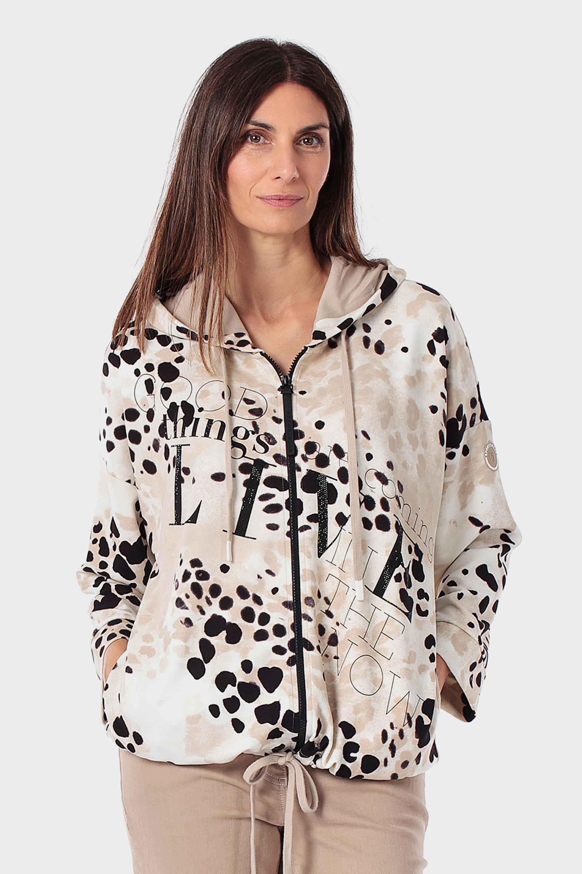 Animal Print Zip-Through Jacket, Beige Sand, medium