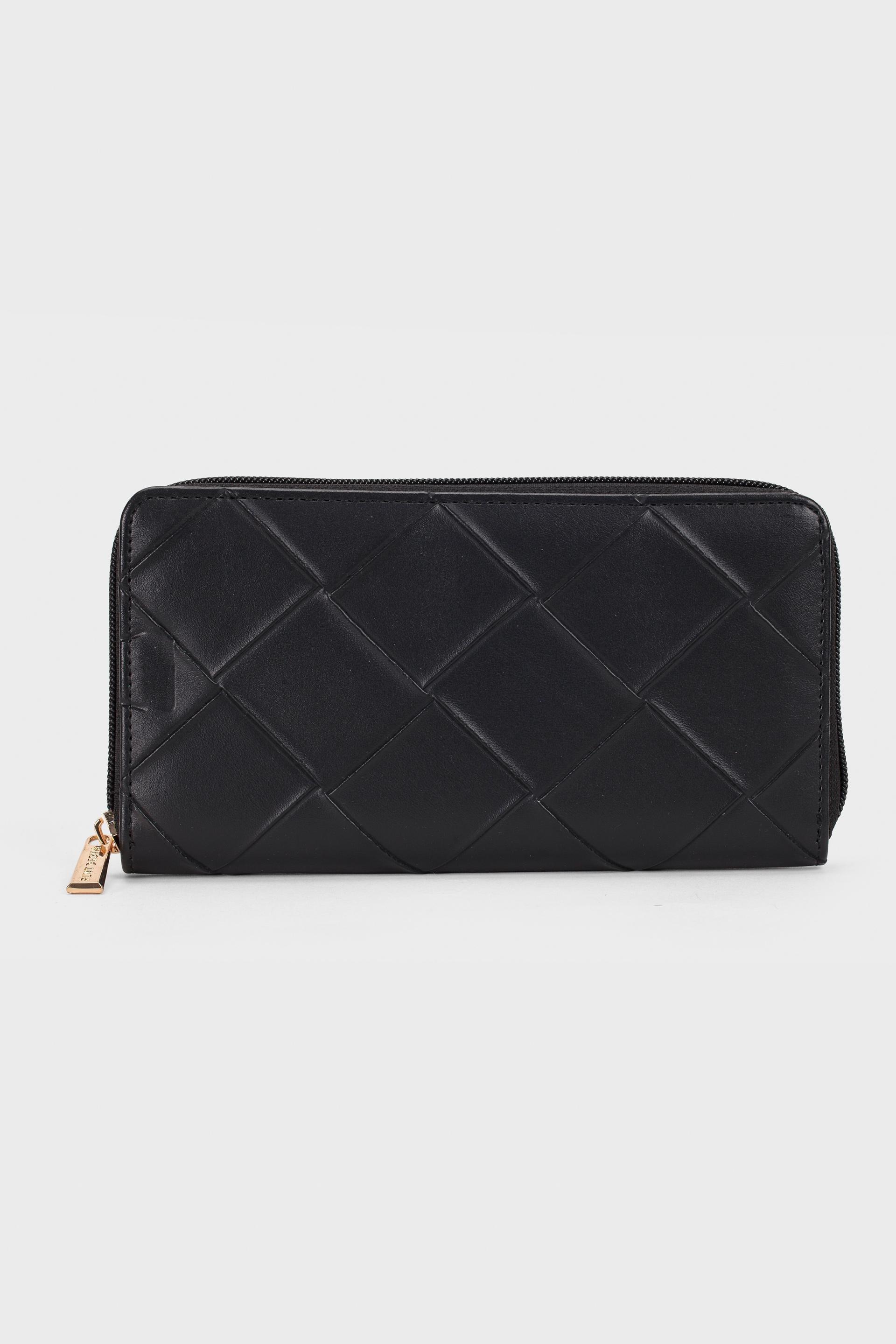 Black Quilted Wallet, Black, medium