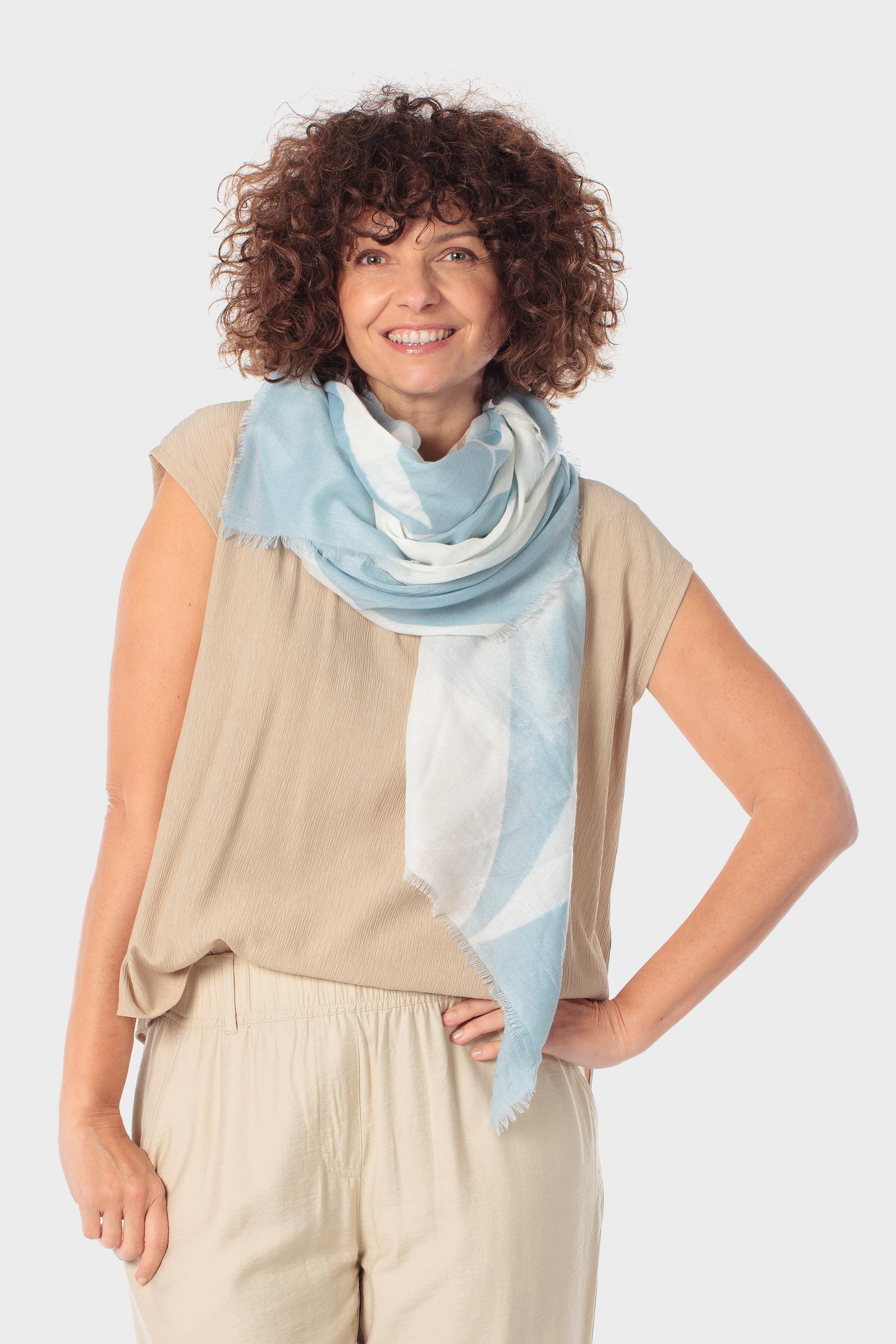 Blue Printed Scarf, Beige, large image number 0