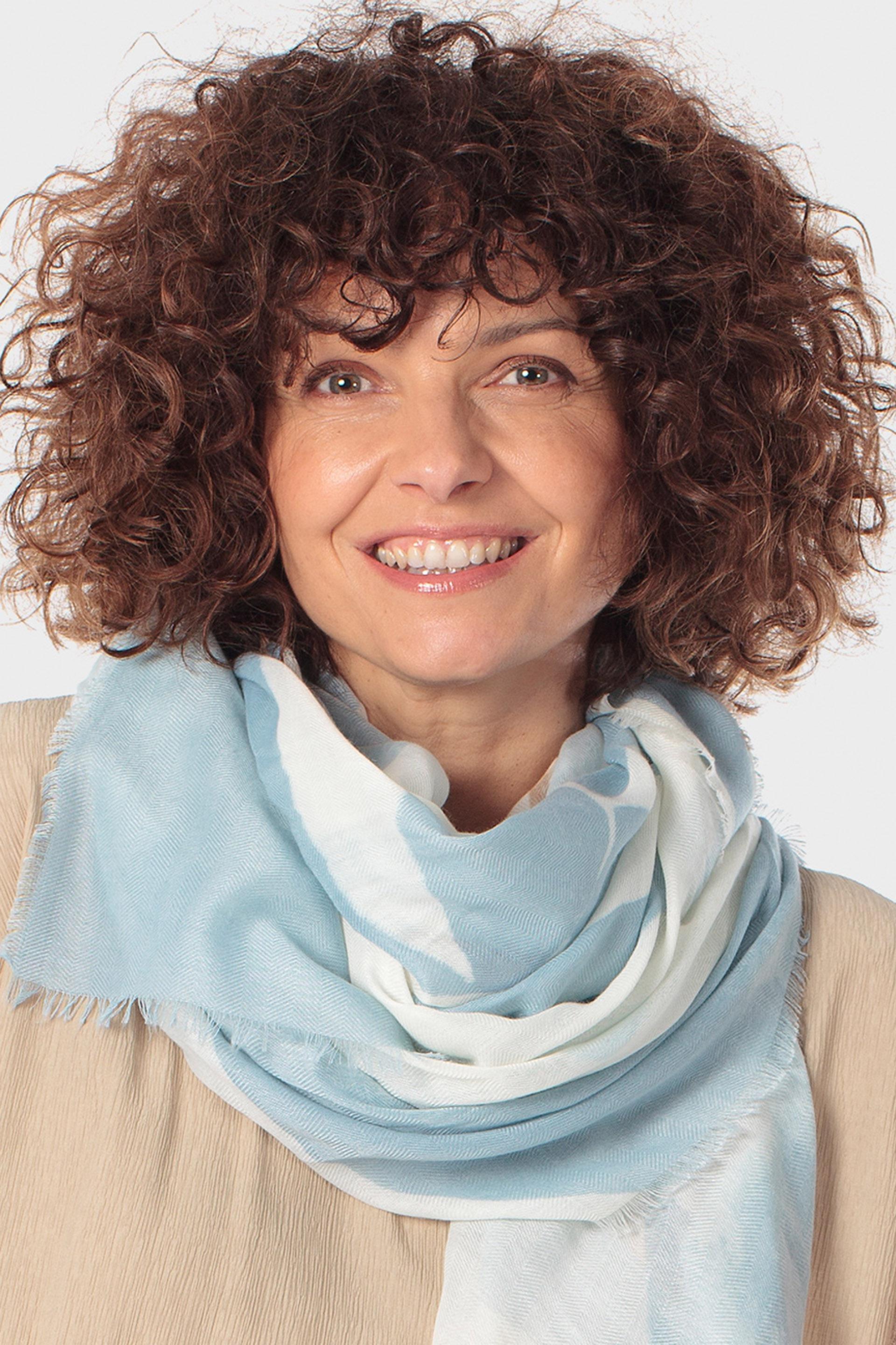 Blue Printed Scarf, Beige, medium