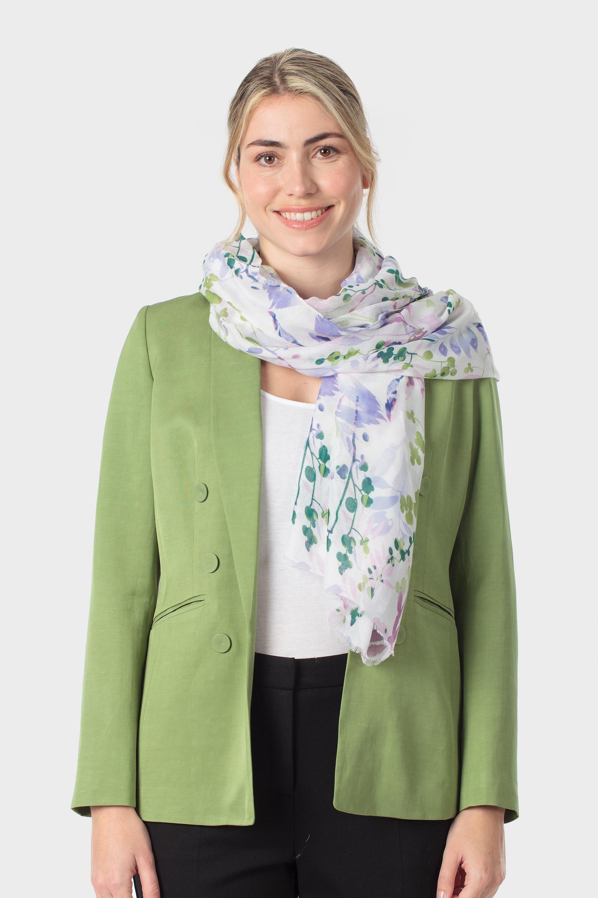 Multicolour Leaf Printed Pashmina, White, large image number 0