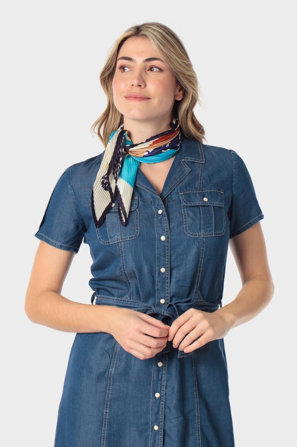 Multicolour Pleated Silk Scarf, Blue Indigo, large image number 0