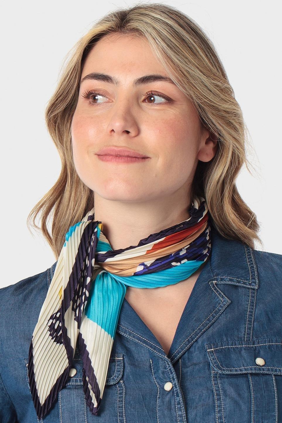 Multicolour Pleated Silk Scarf, Blue Indigo, large image number 1