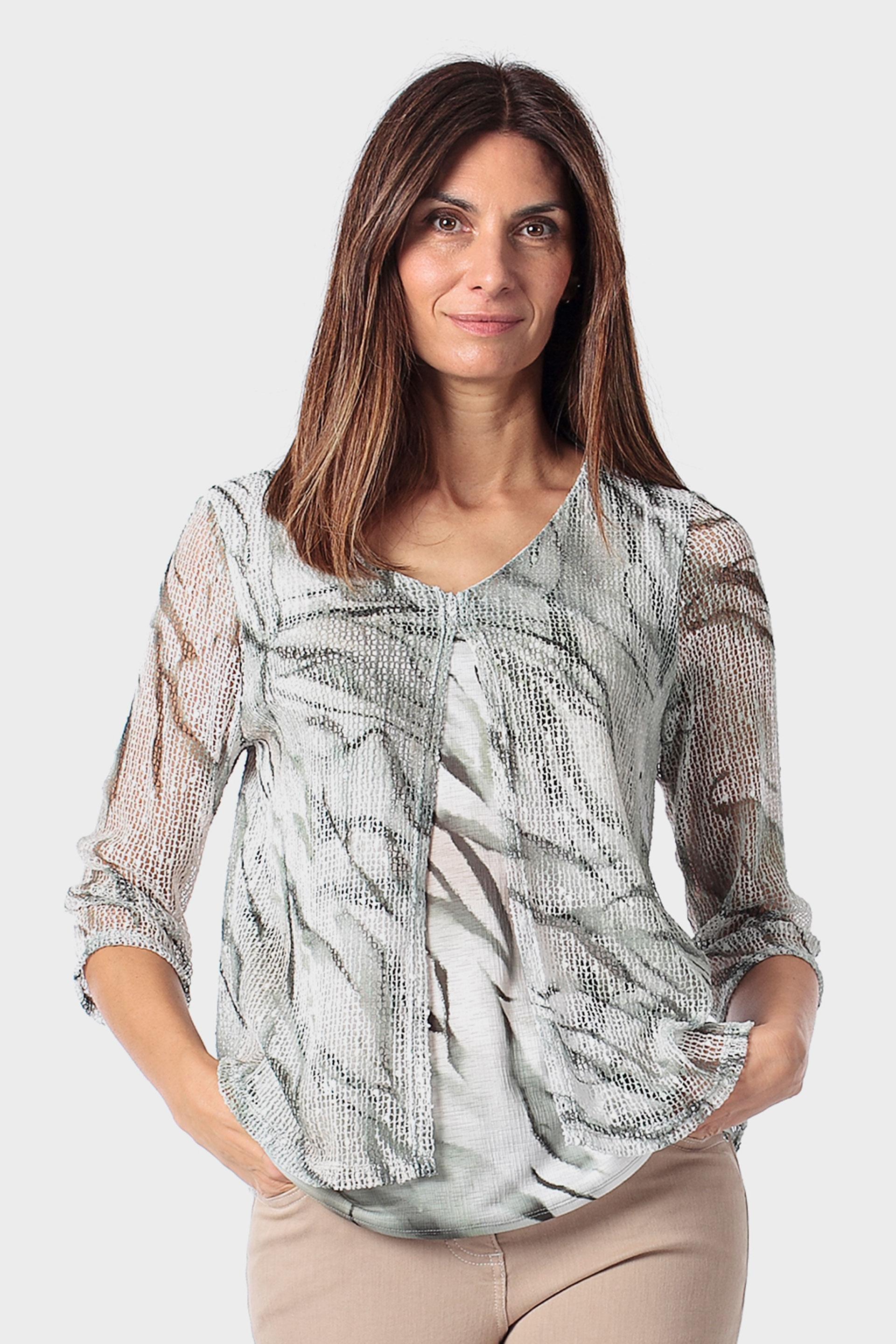 Green Mesh Faux Twinset, Green Khaki, medium