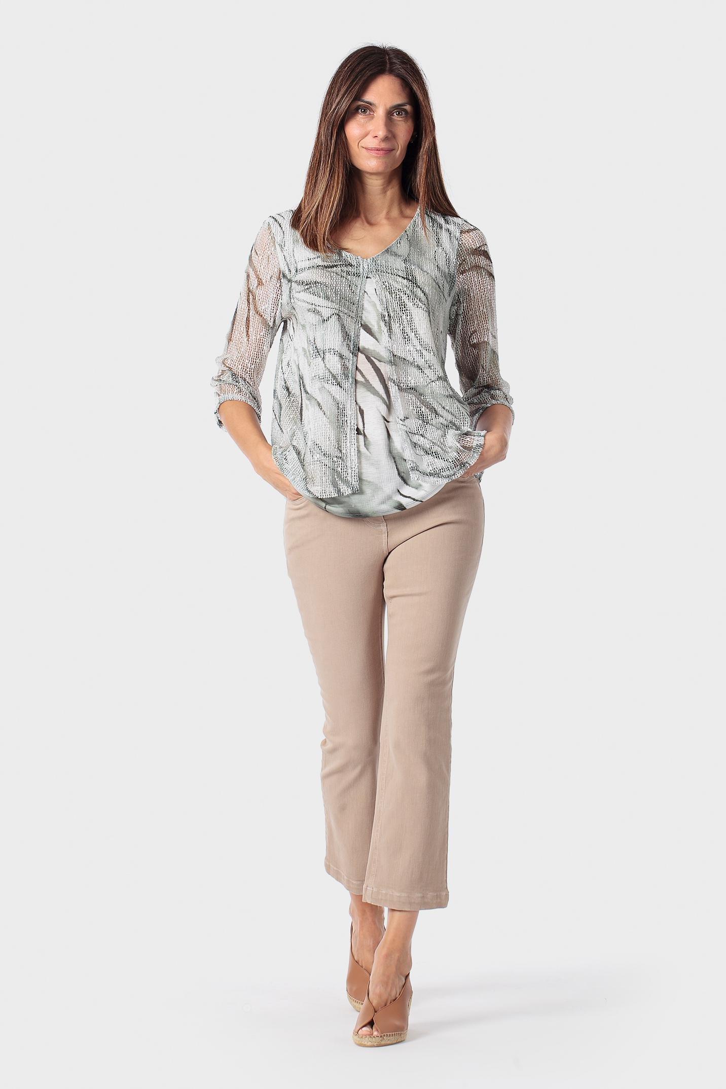 Green Mesh Faux Twinset, Green Khaki, large image number 1