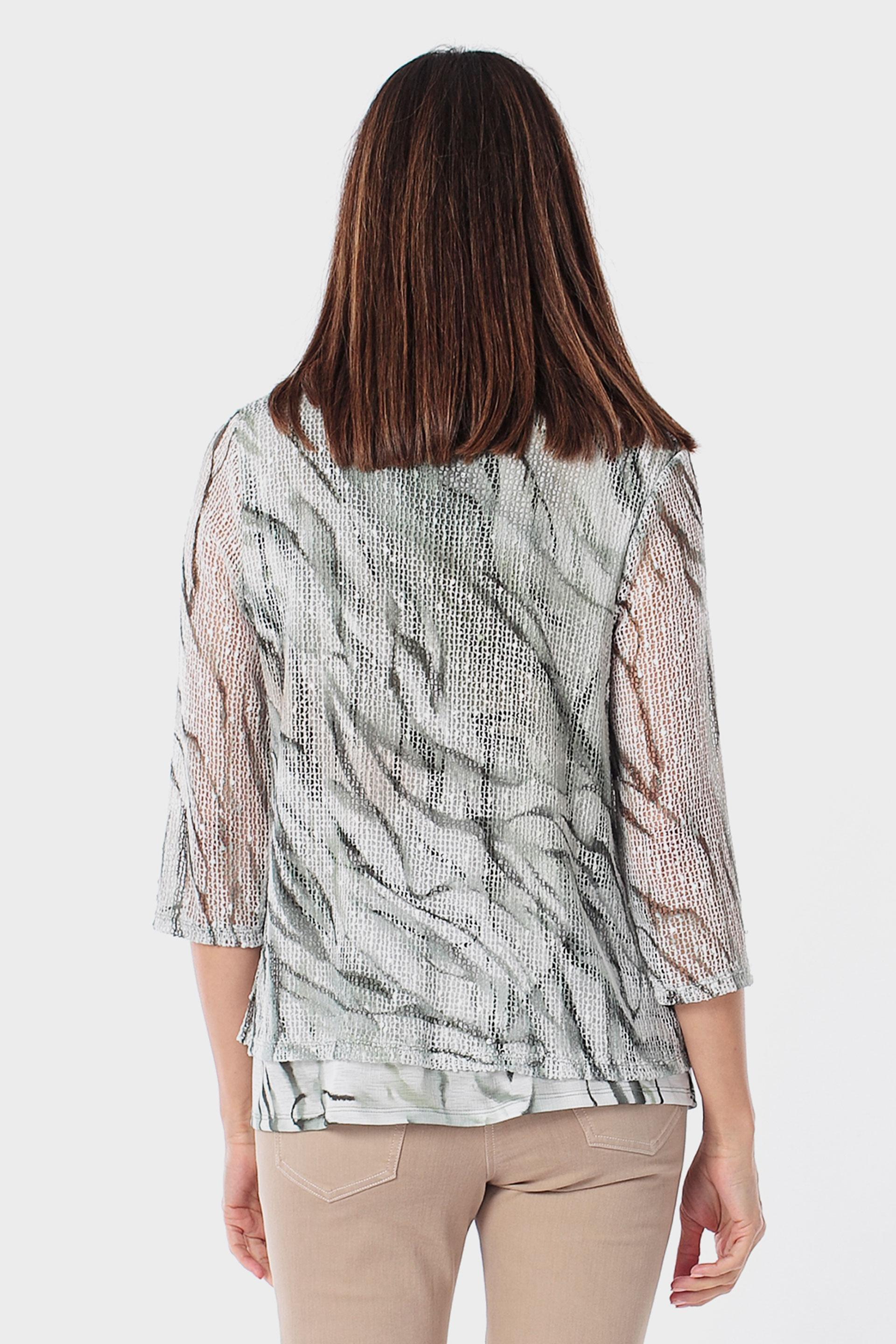 Green Mesh Faux Twinset, Green Khaki, large image number 2