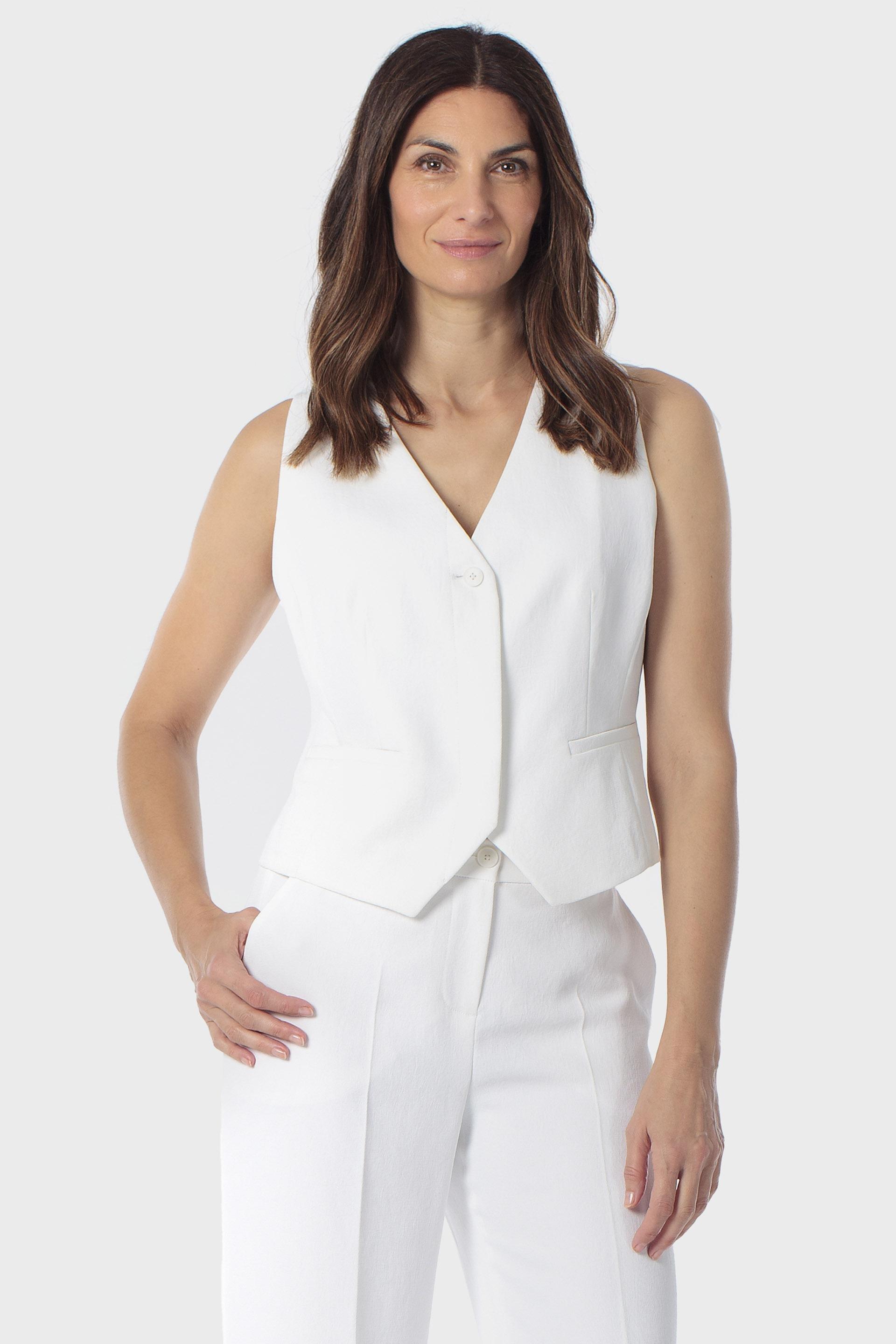 White V-Neck Waistcoat, Beige Talc, medium