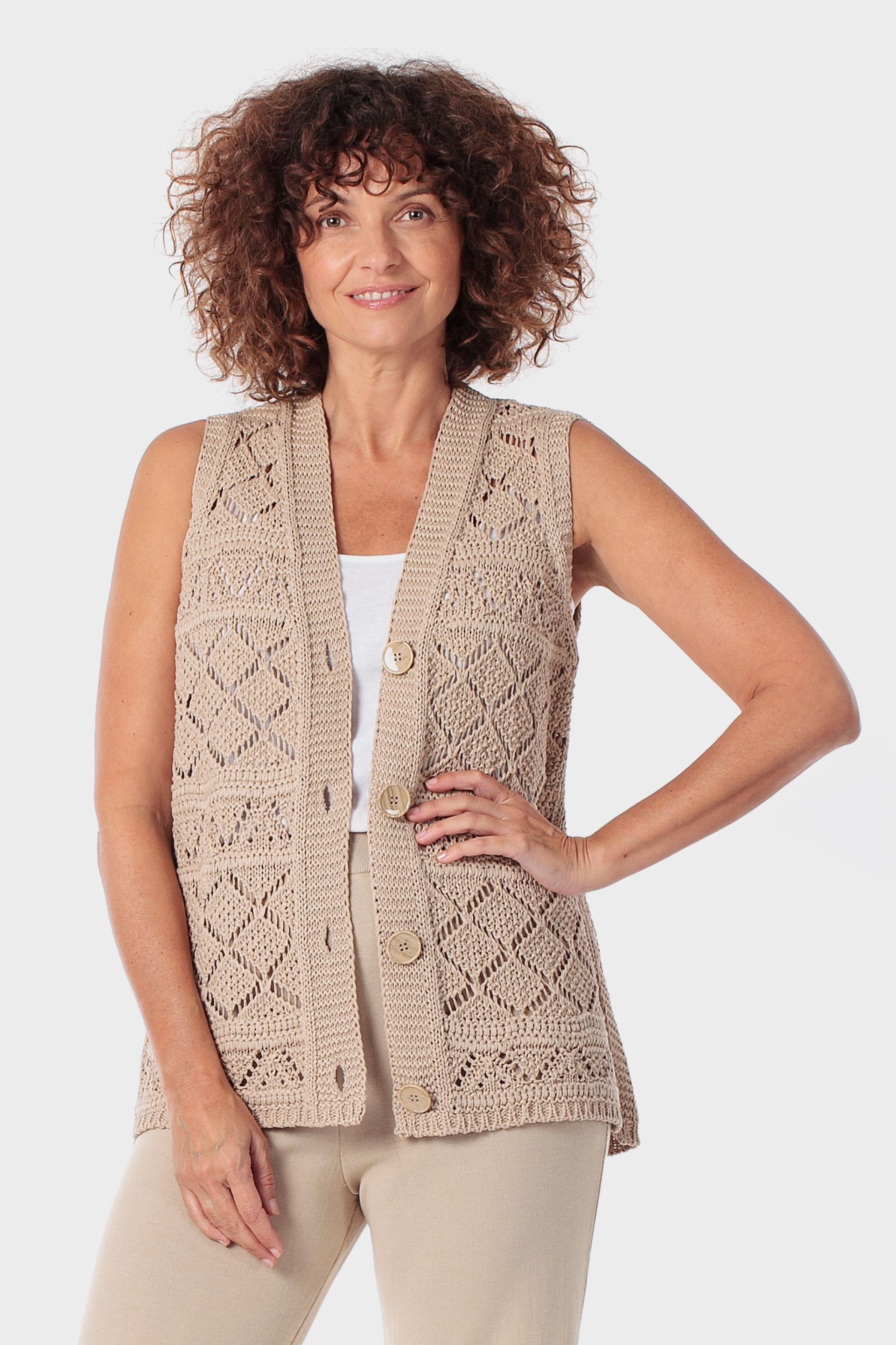 Beige Knitted Waistcoat, 3701_144, medium