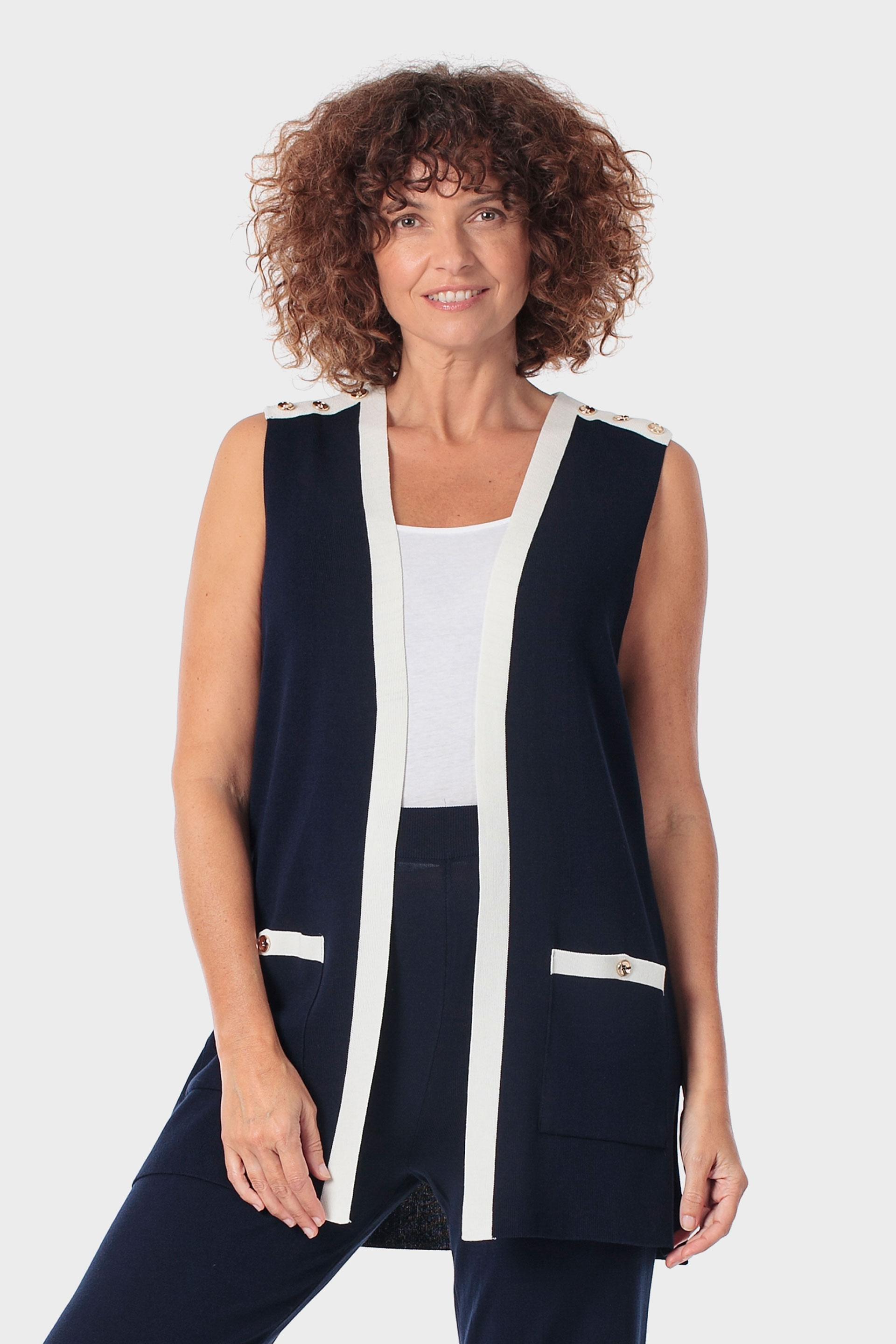 Black Two-Tone Waistcoat, Blue Navy, large image number 0
