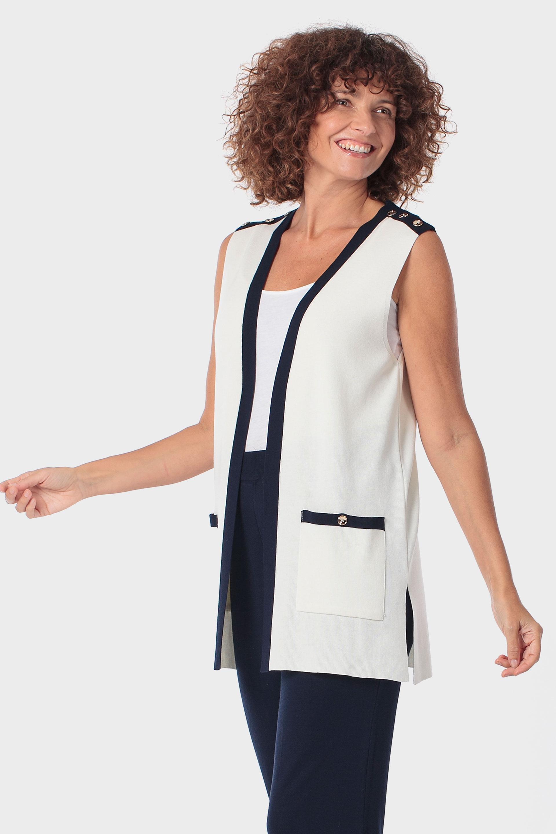 White Two-Tone Waistcoat, Beige Talc, large