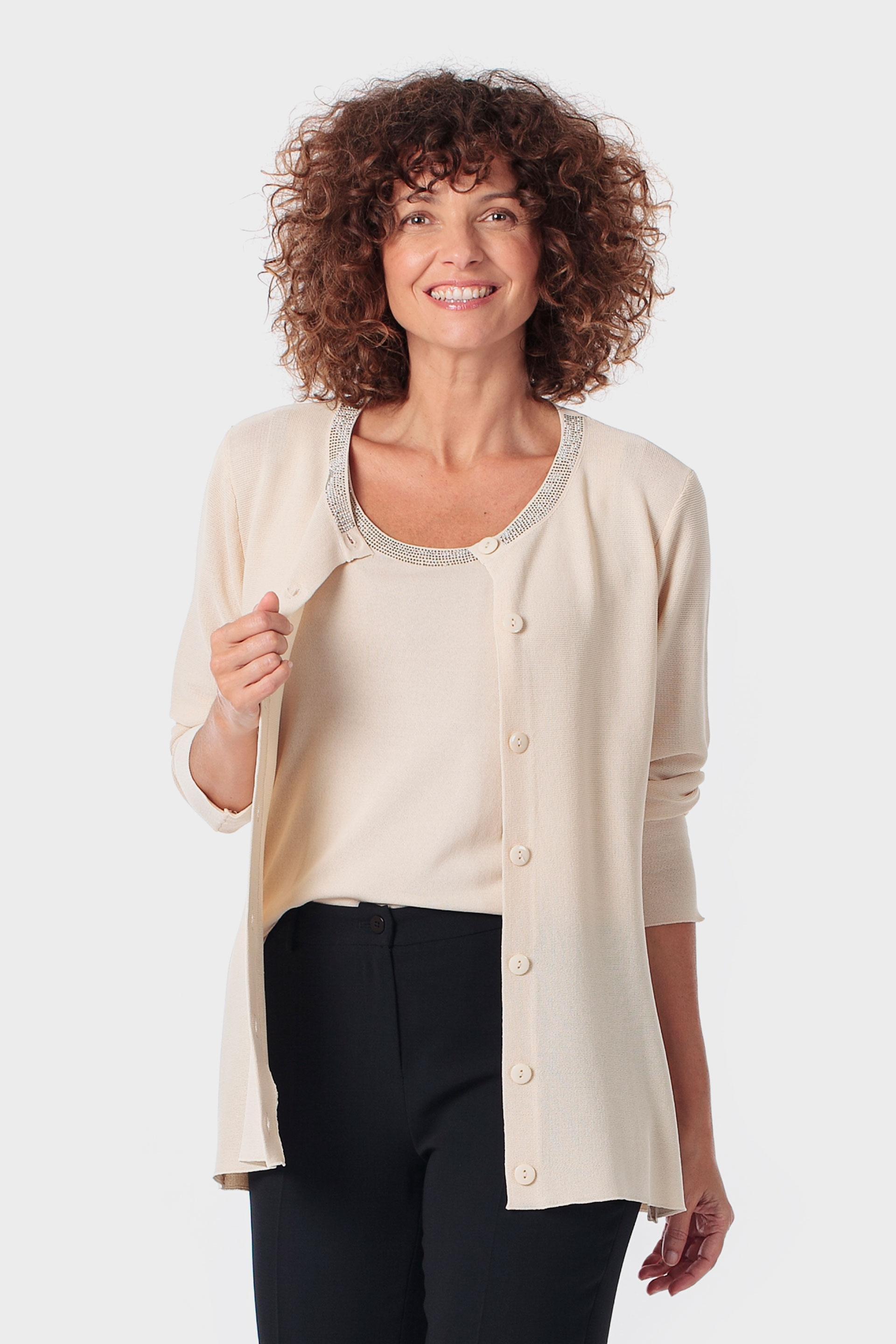 Embellished Neckline Cardigan, Beige, medium