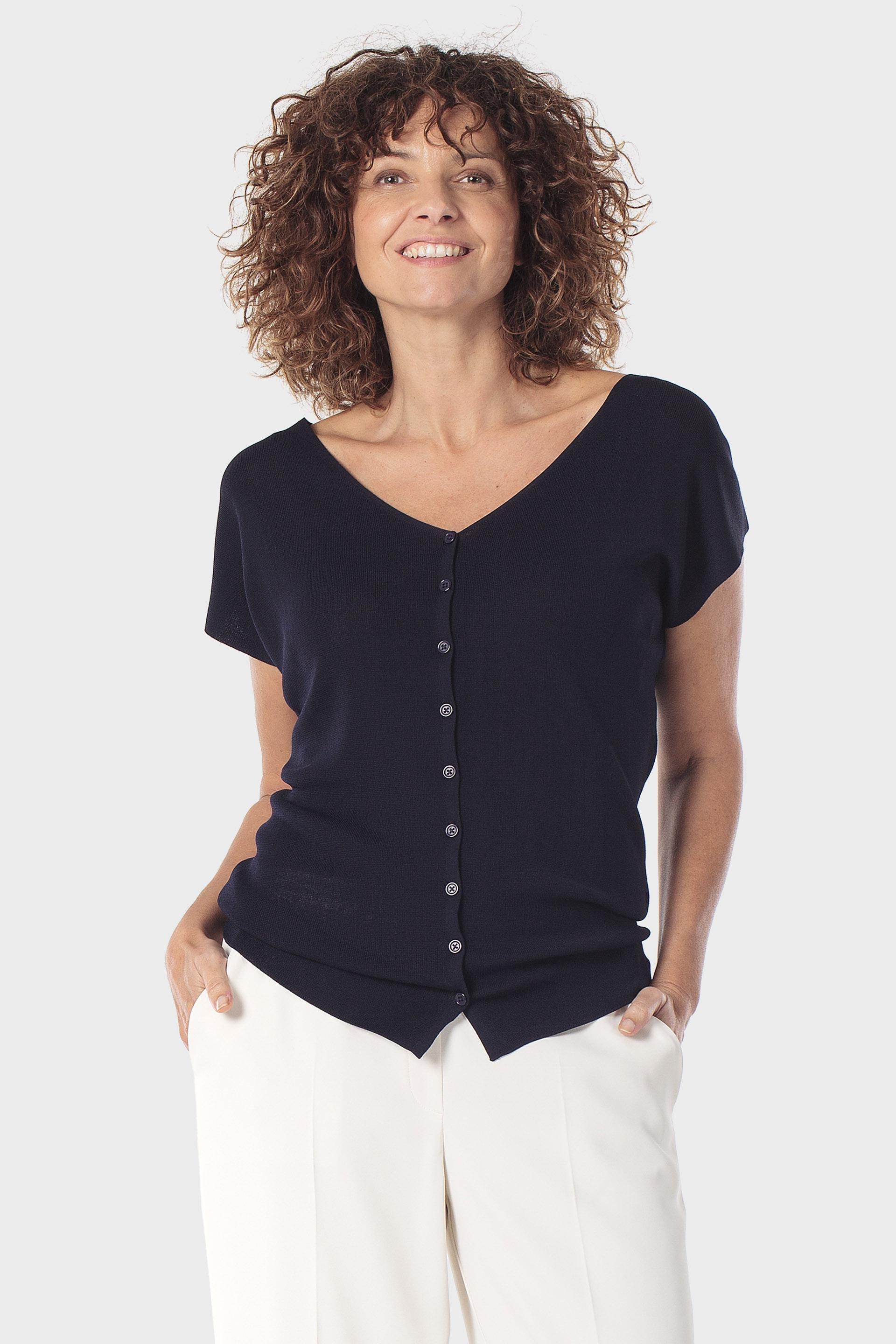 V-Neck Short-Sleeve Jacket Blue, Blue Navy, medium