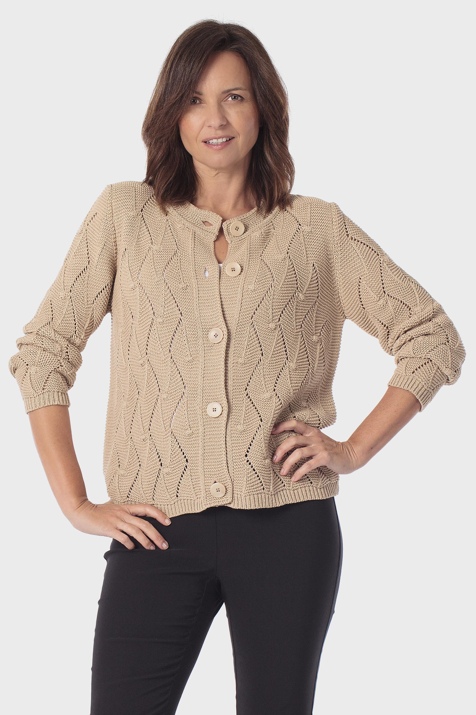 سترة بيج بتصميم مفرغ, Beige Camel, large image number 0