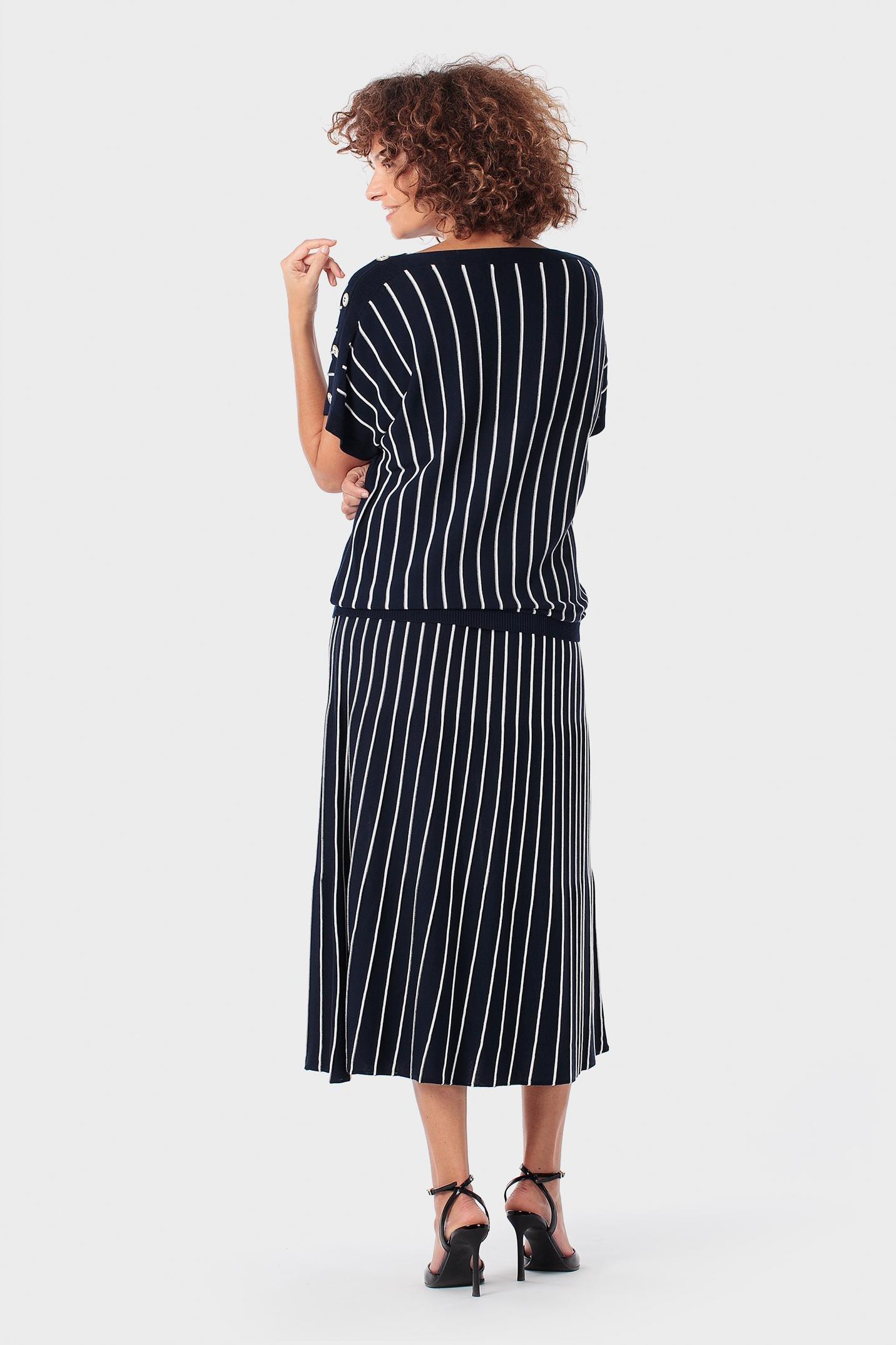 Striped Knit Midi Skirt with Elasticated Waist Blue, Blue Navy, large image number 1