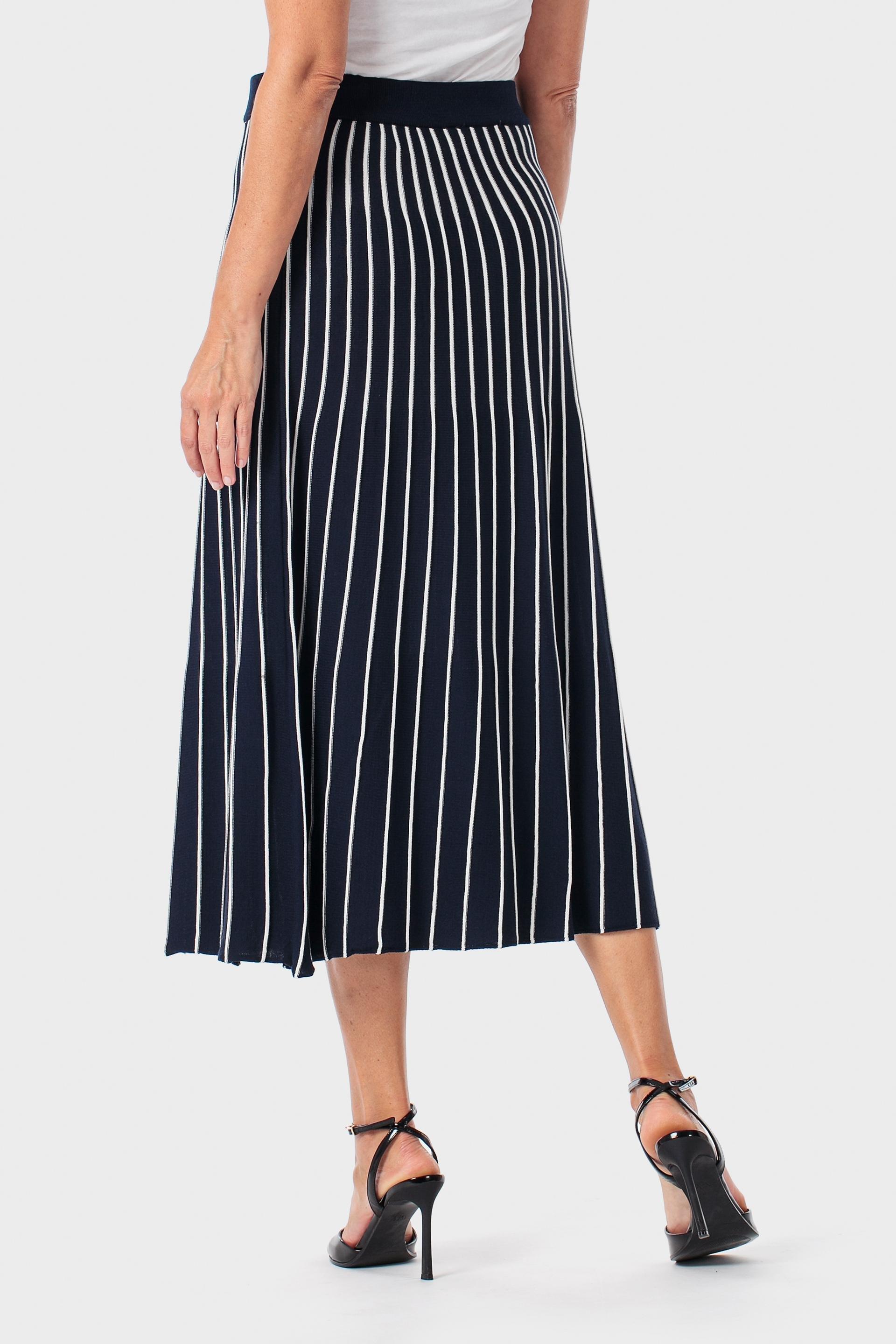 Striped Knit Midi Skirt with Elasticated Waist Blue, Blue Navy, large image number 3