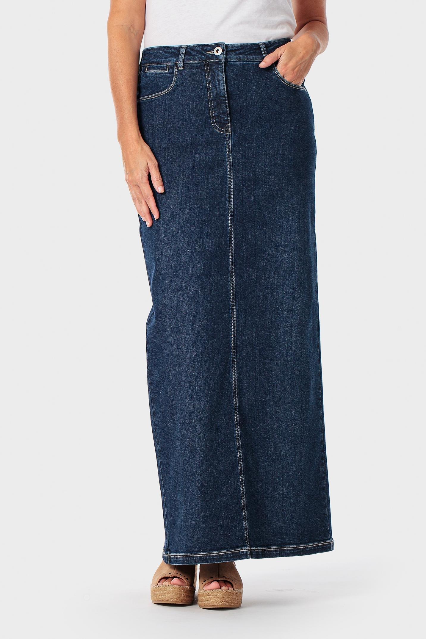 Navy Long Denim Skirt, 3701_106, large image number 0