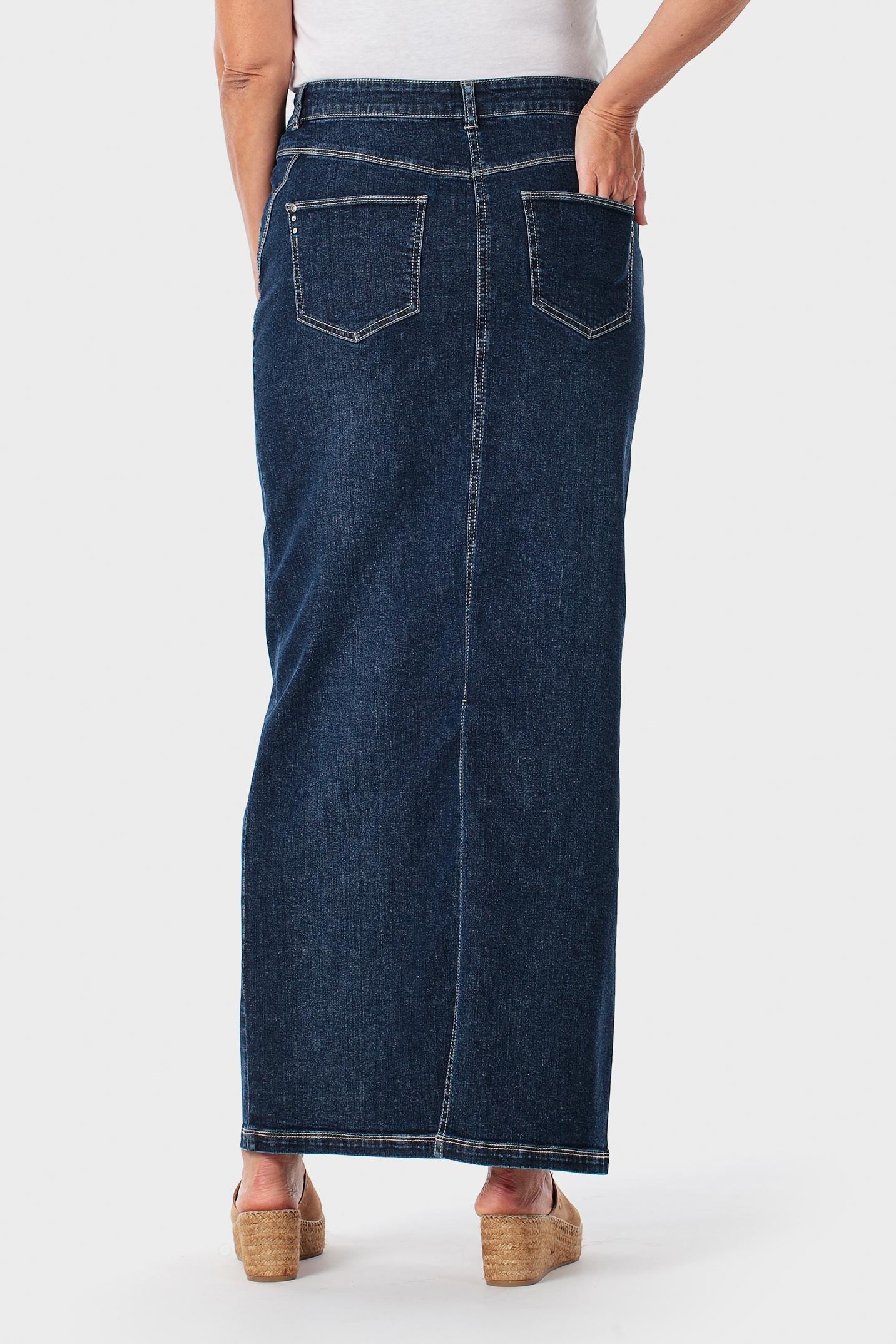 Navy Long Denim Skirt, 3701_106, large image number 2