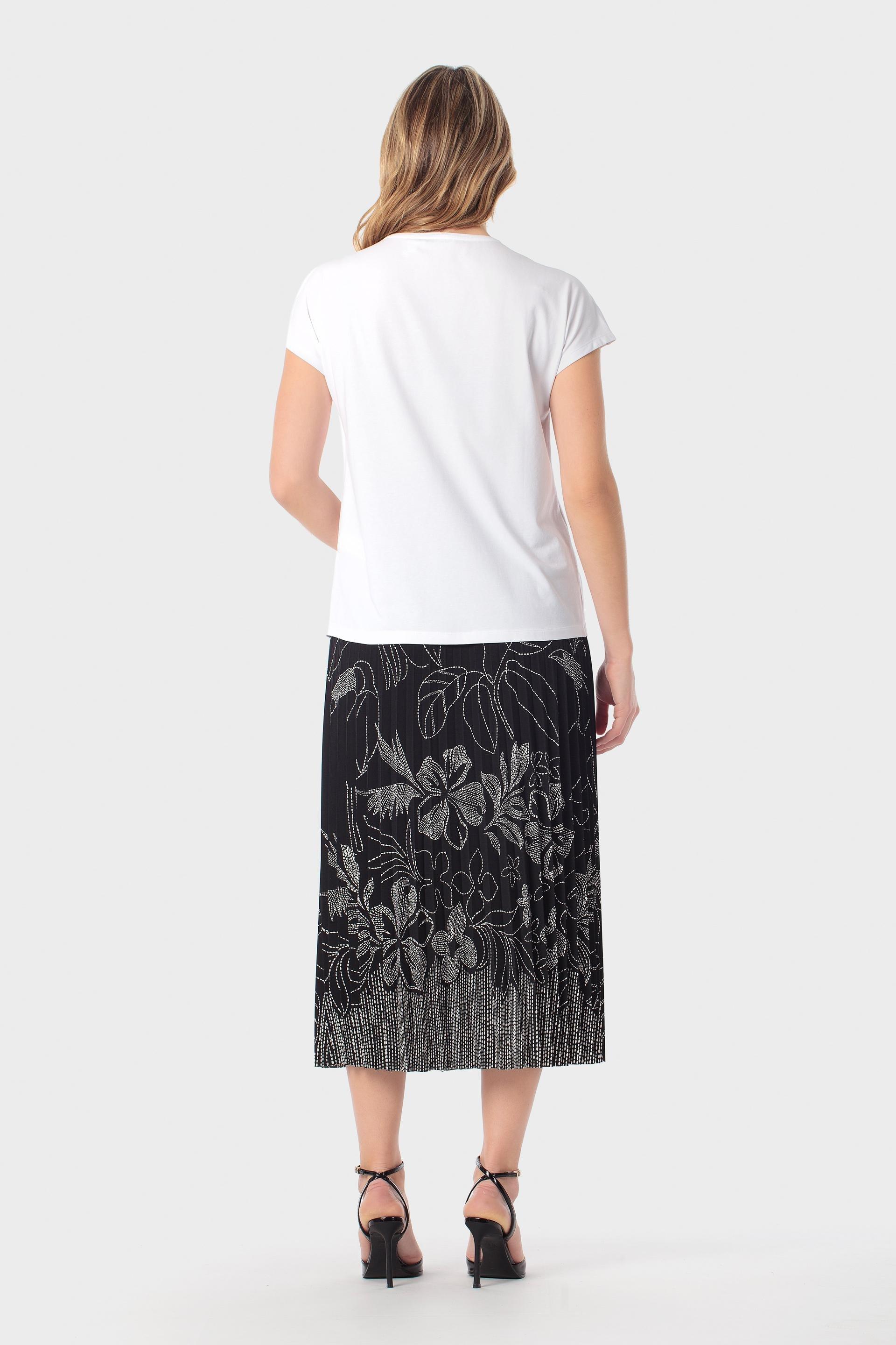 Pleated Midi Skirt Tropical Print Black, Black, medium