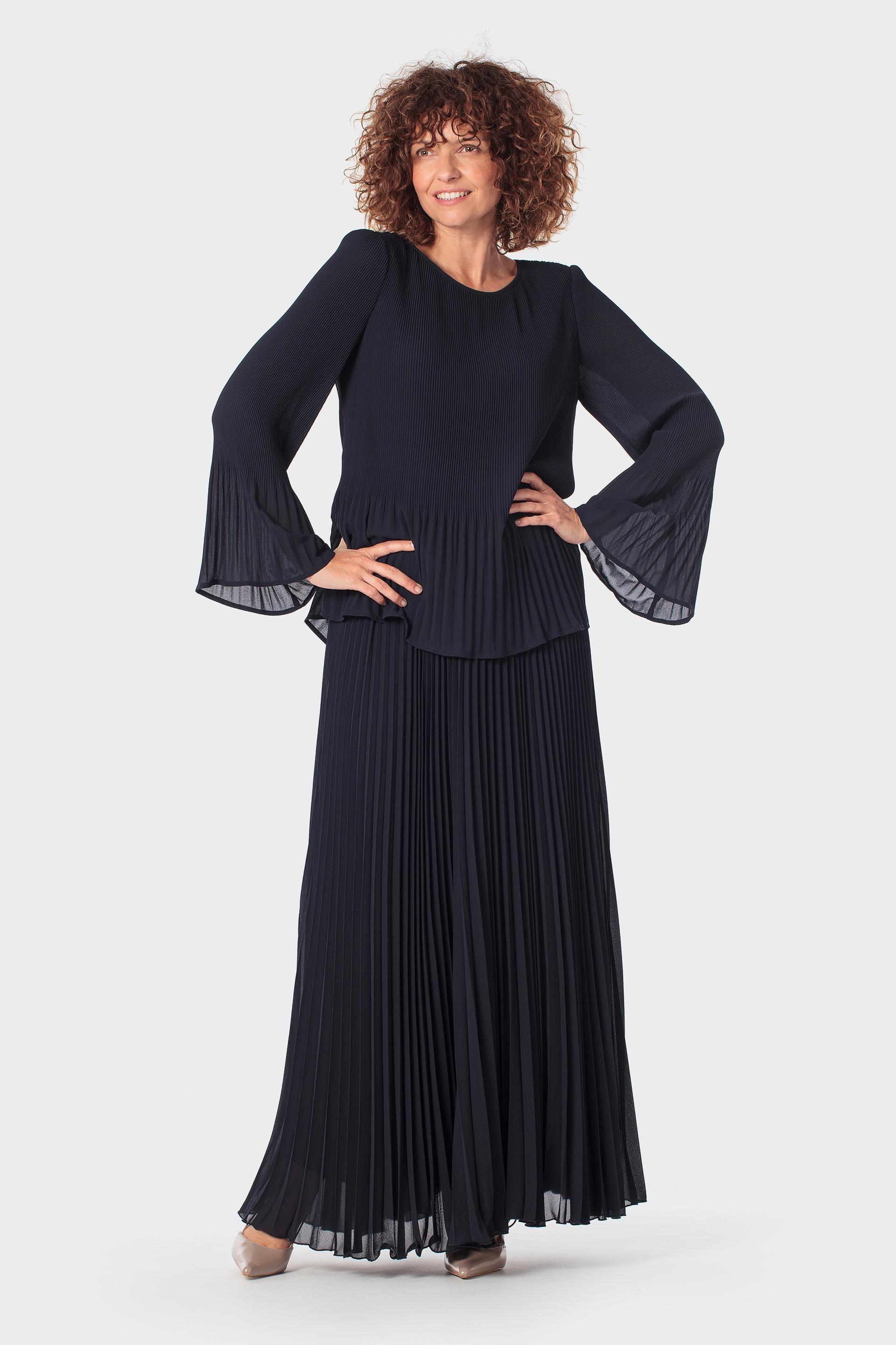 Pleated Maxi Skirt Blue, Blue Navy, large