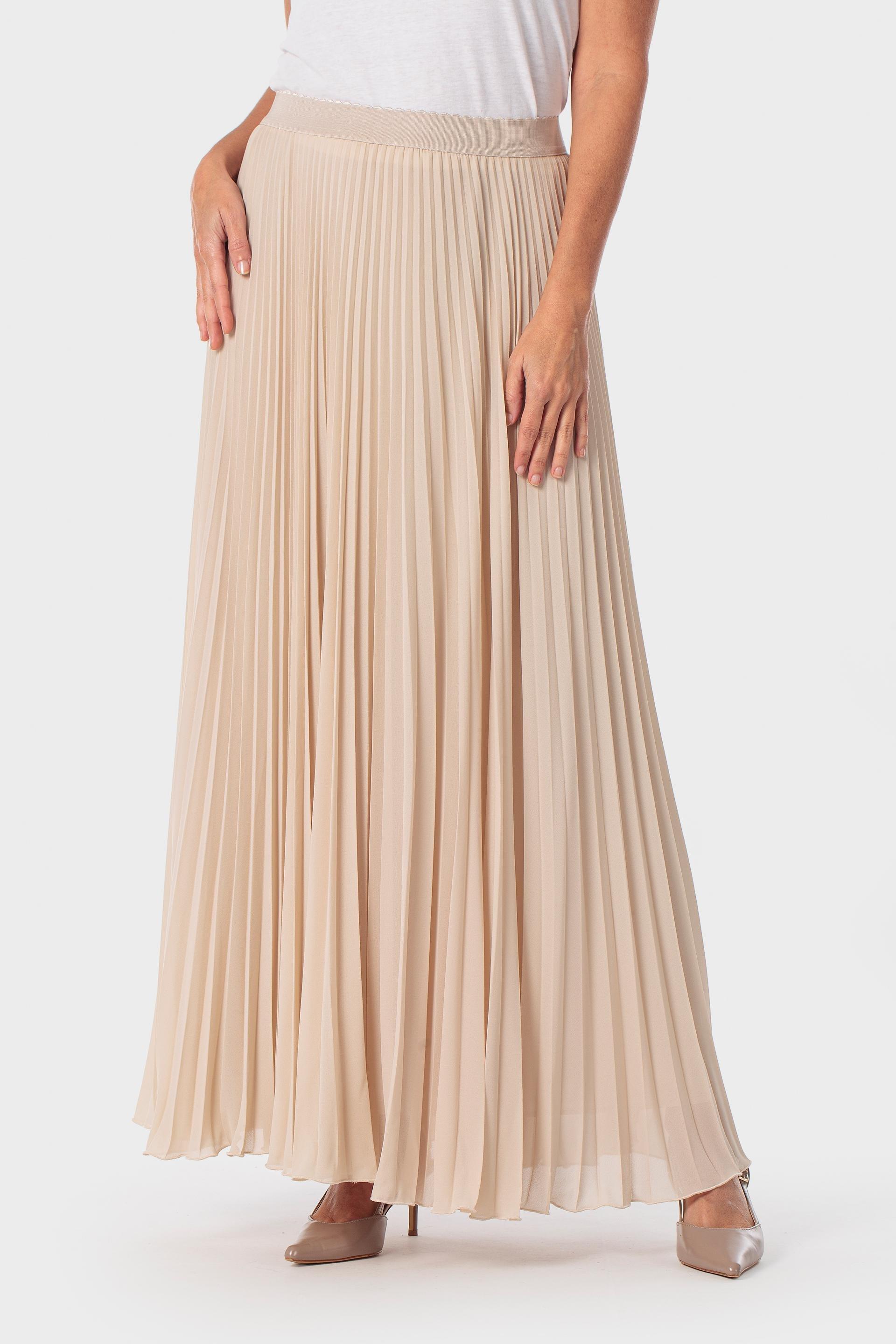 Beige Long Pleated Skirt, 3701_129, medium