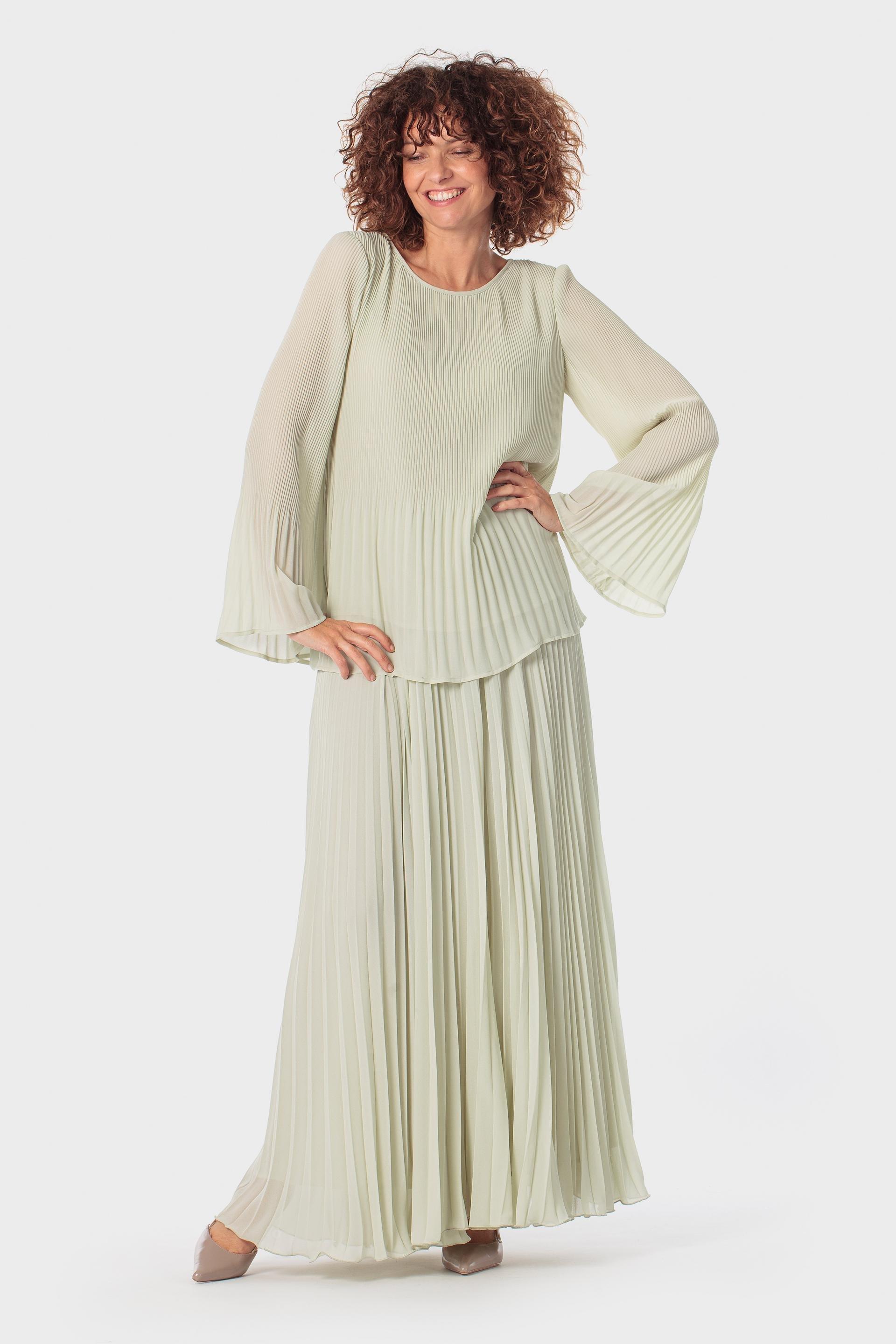 Green Long Pleated Skirt, 3701_235, medium