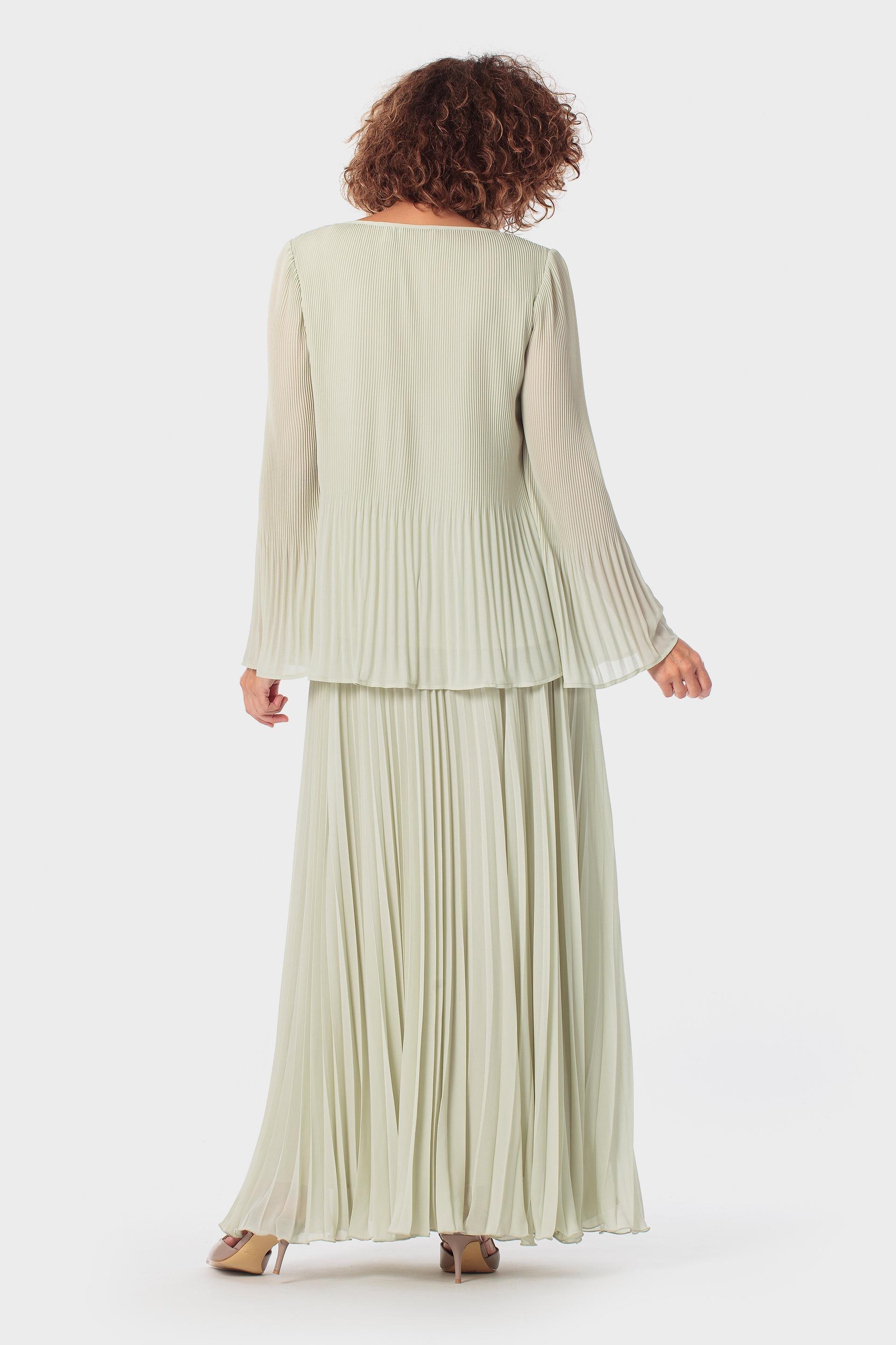 Green Long Pleated Skirt, 3701_235, medium