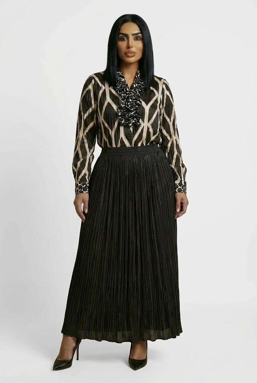 تنورة ساتان سوداء طويلة, Black, medium