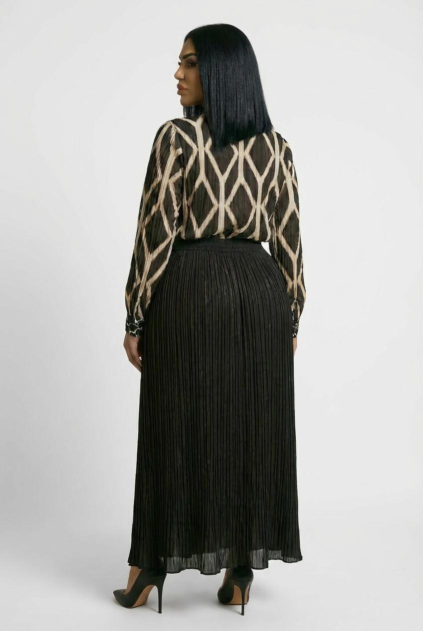 تنورة ساتان سوداء طويلة, Black, medium