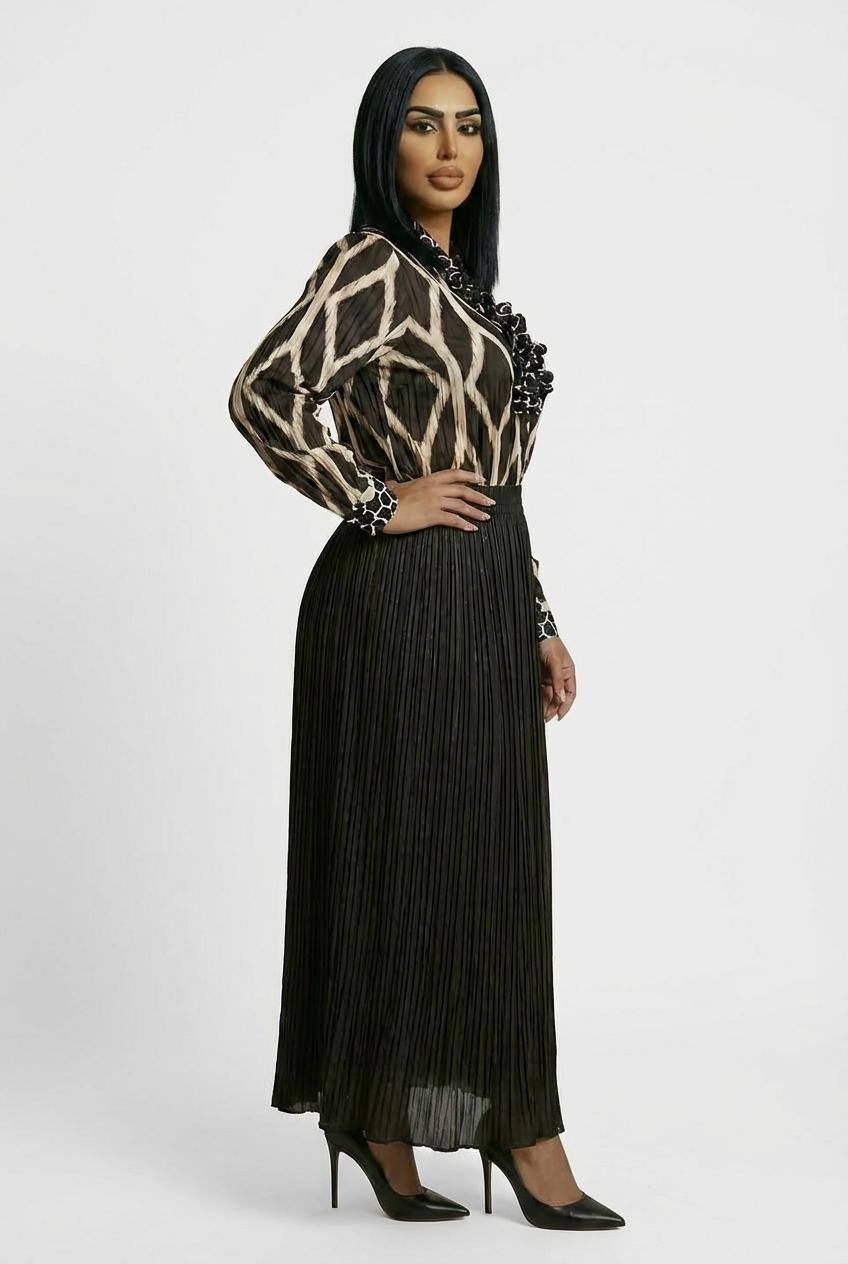 تنورة ساتان سوداء طويلة, Black, medium
