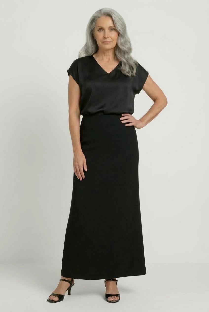 Crepe Maxi Skirt with Back Zip Black, Black, large image number 0