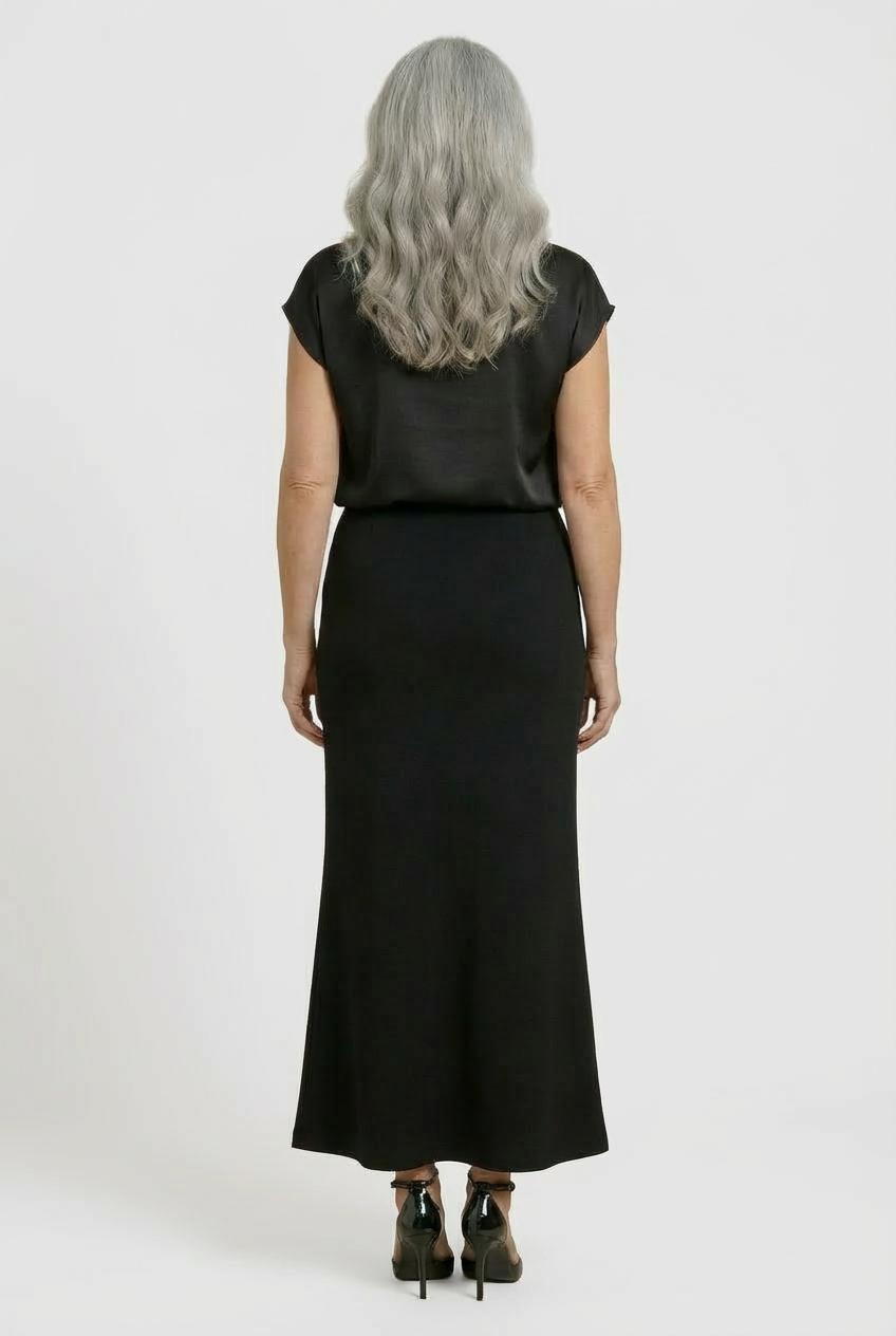 Crepe Maxi Skirt with Back Zip Black, Black, large image number 1