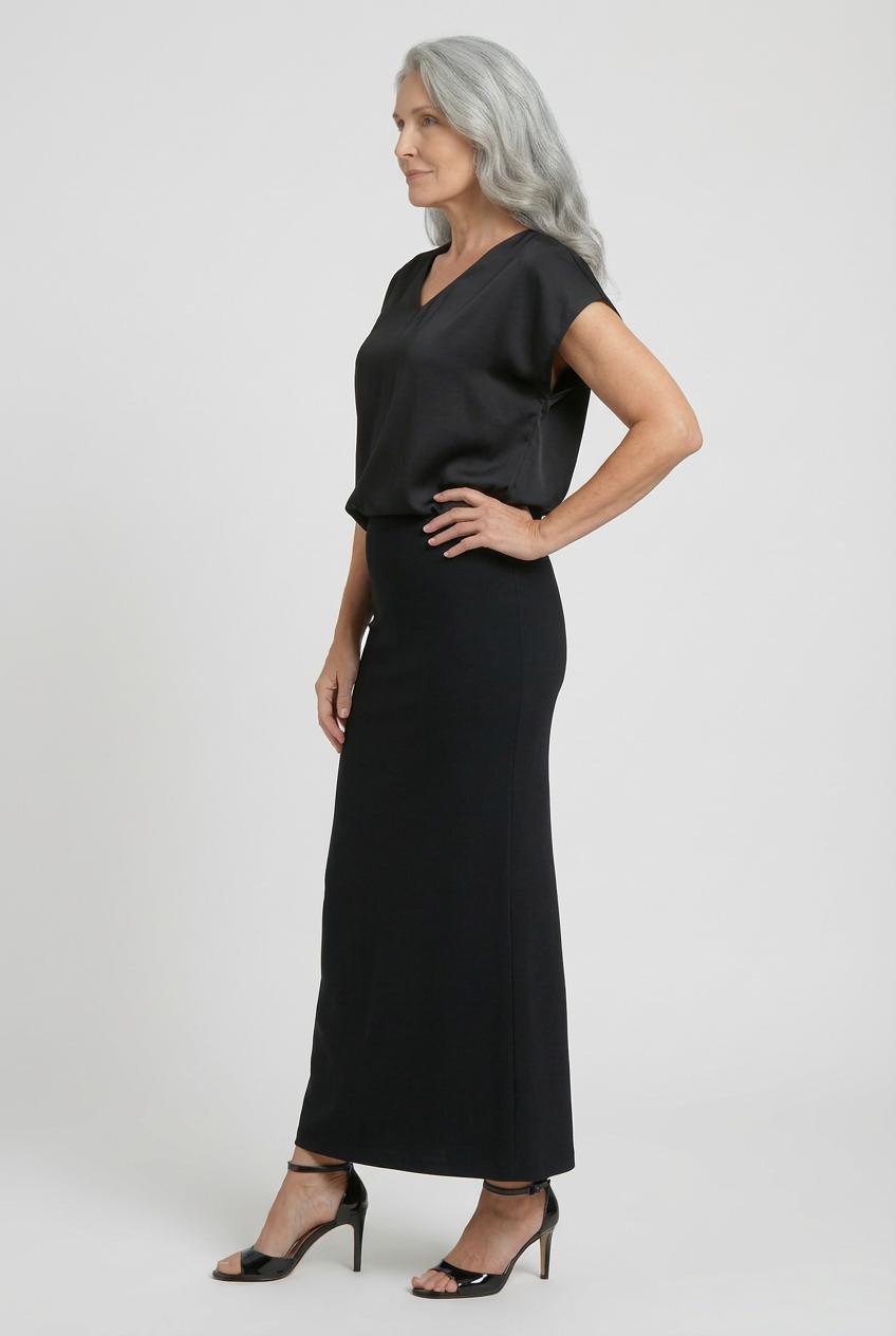 Crepe Maxi Skirt with Back Zip Black, Black, large image number 2