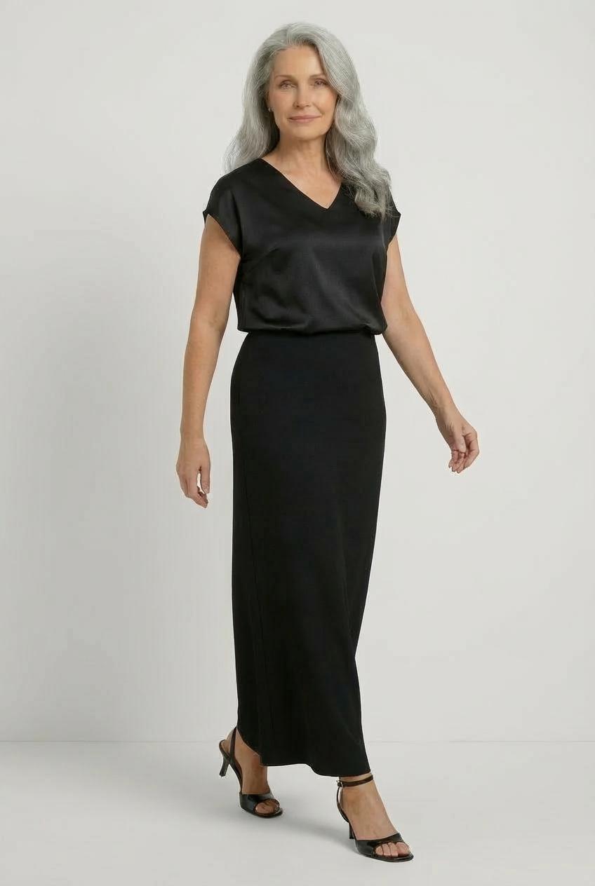 Crepe Maxi Skirt with Back Zip Black, Black, large image number 3