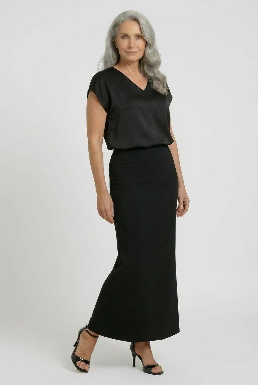 Crepe Maxi Skirt with Back Zip Black, Black, large image number 4