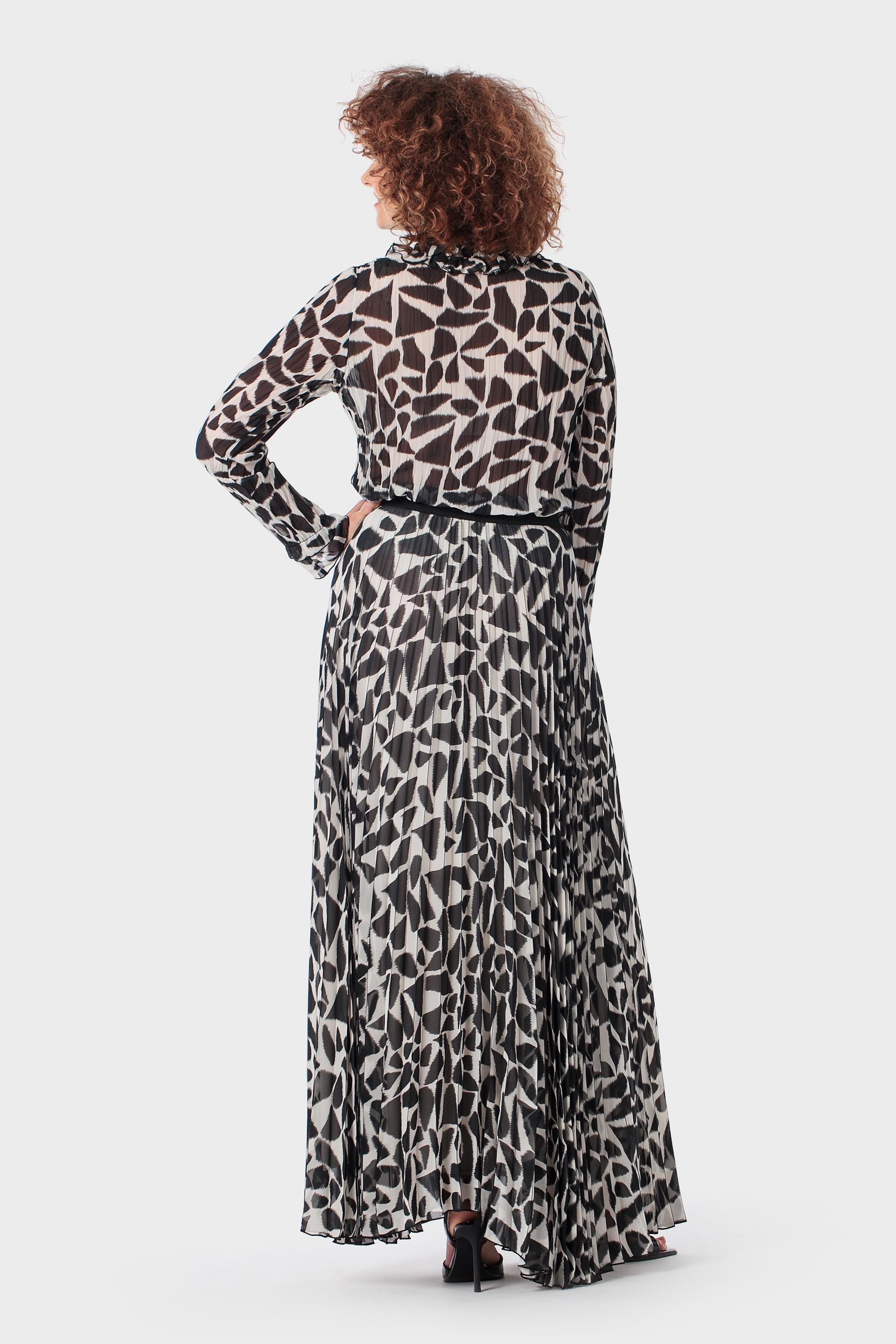 Printed Pleated Maxi Skirt, Black, medium