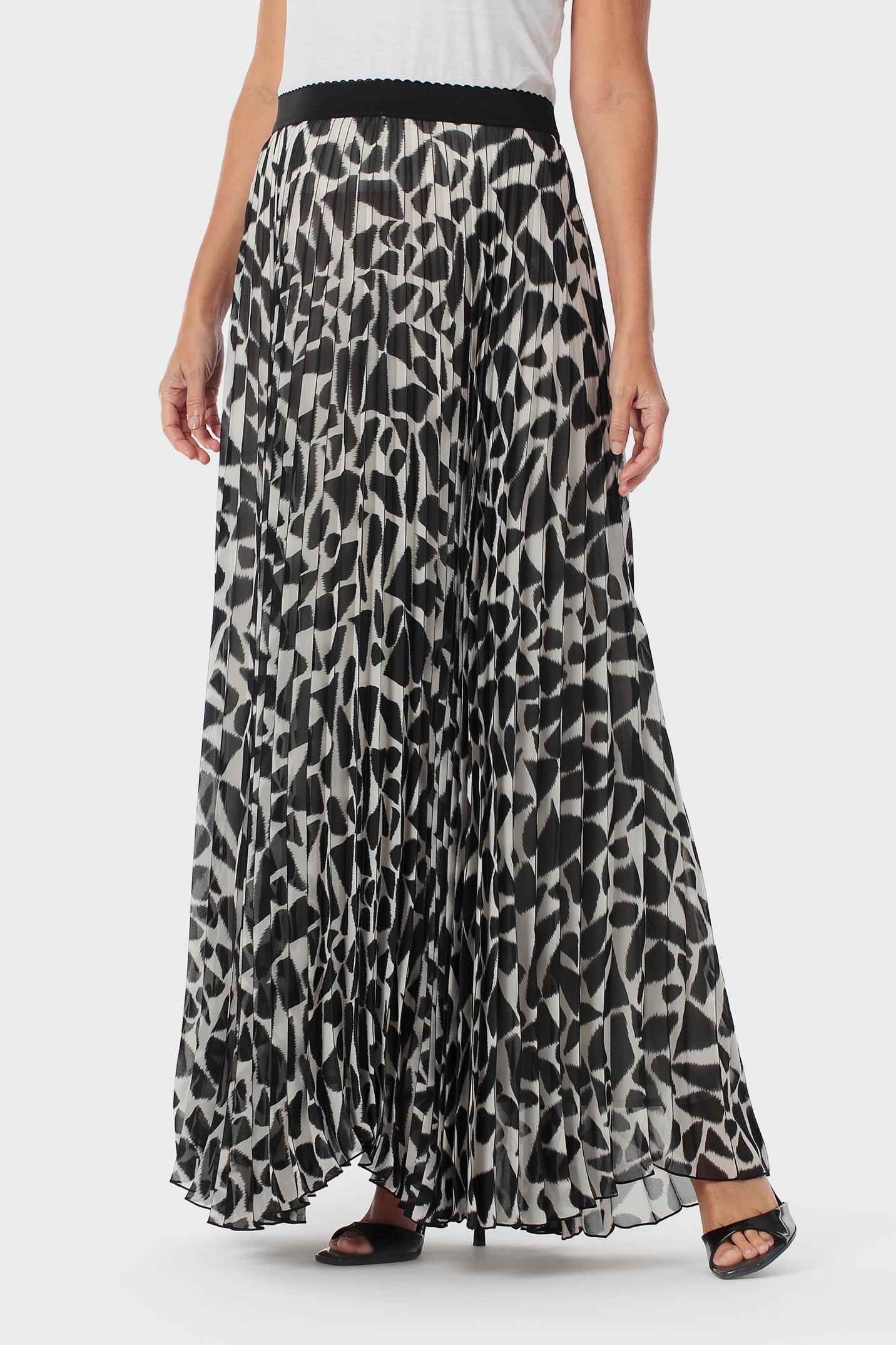 Black Pleated Printed Skirt, 3701_120, medium